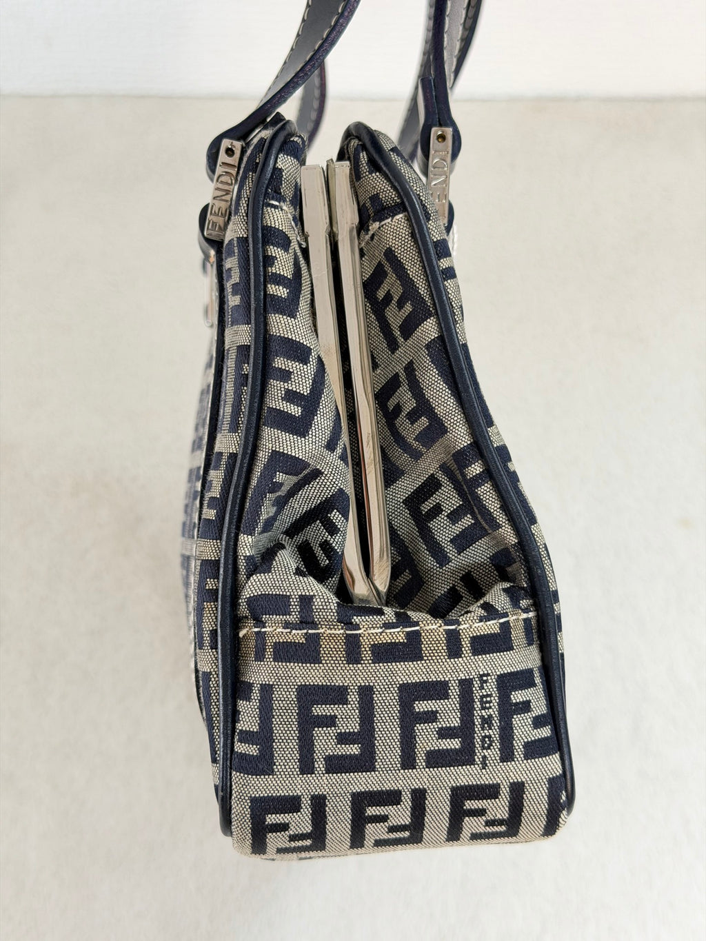 Fendi Vintage Zucca Canvas Shoulder Bag Black