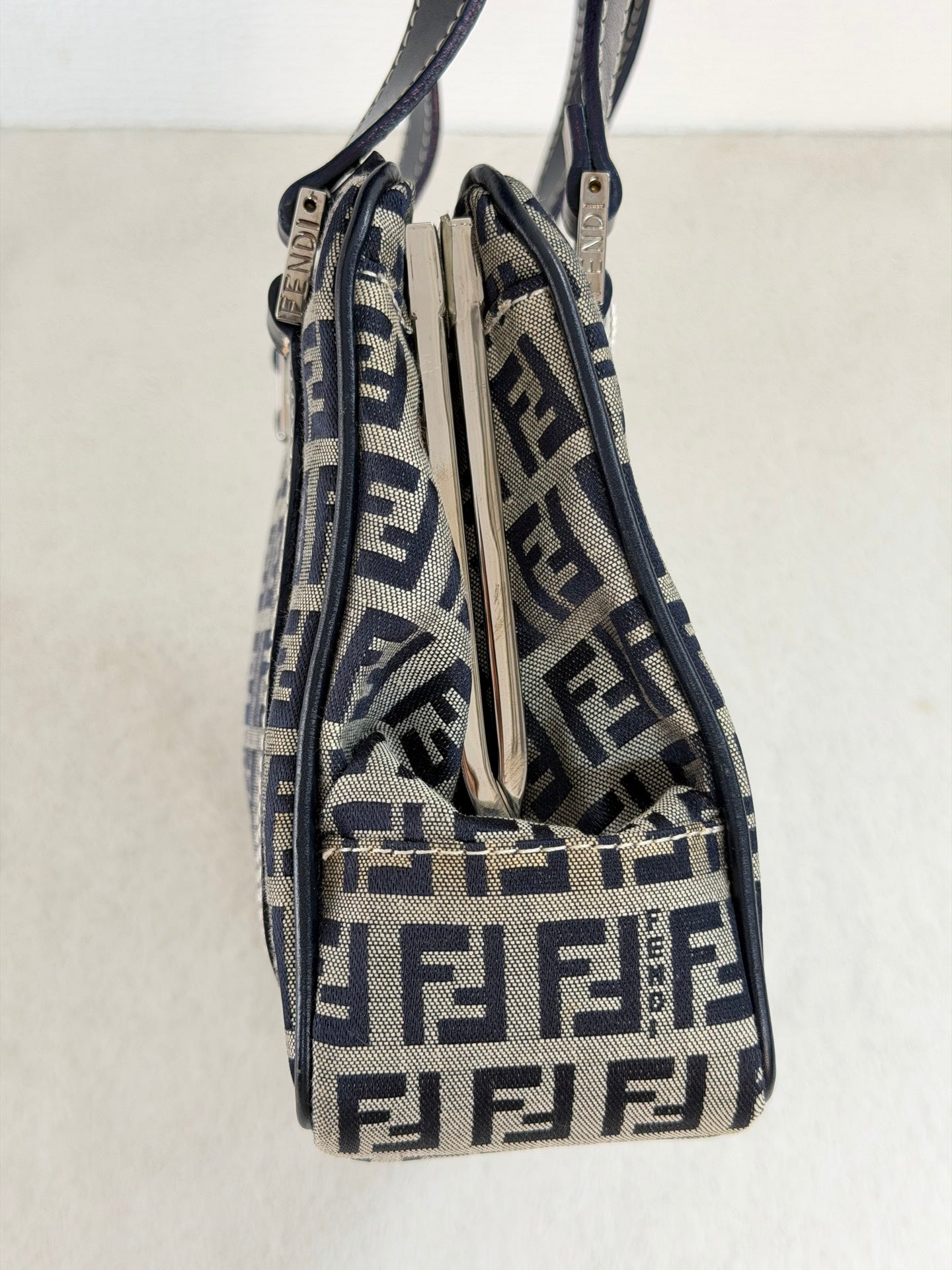 Fendi Vintage Zucca Canvas Shoulder Bag Black