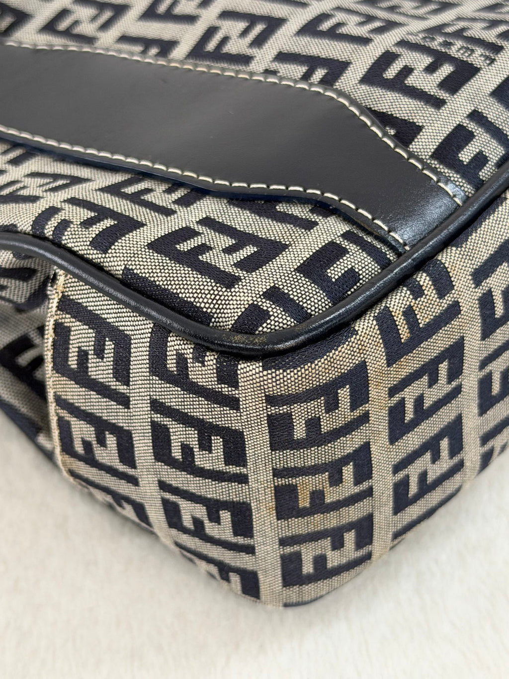 Fendi Vintage Zucca Canvas Shoulder Bag Black
