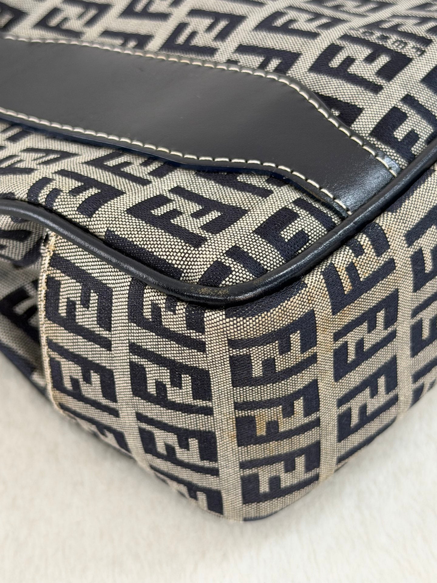 Fendi Vintage Zucca Canvas Shoulder Bag Black