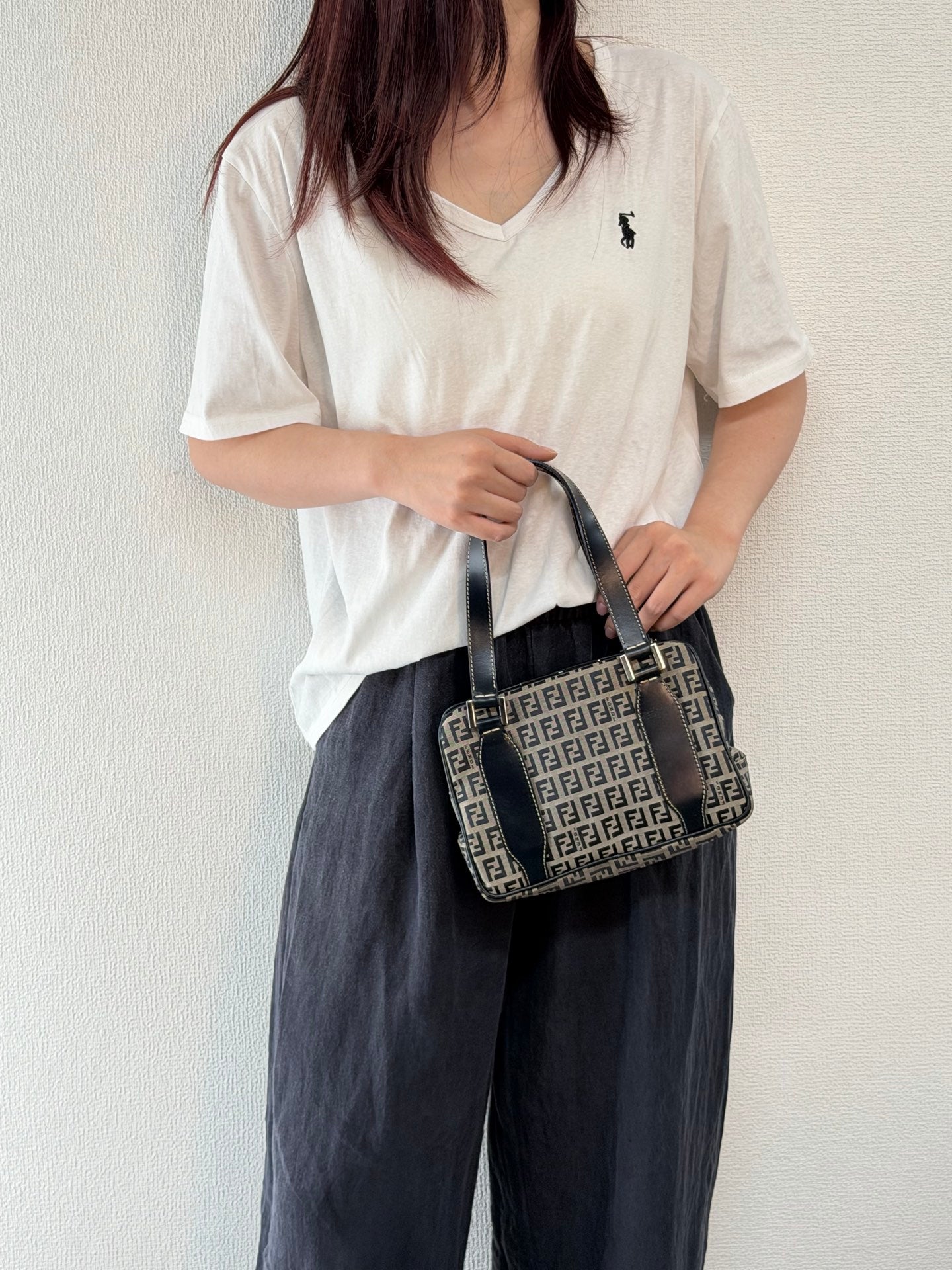 Fendi Vintage Zucca Canvas Shoulder Bag Black