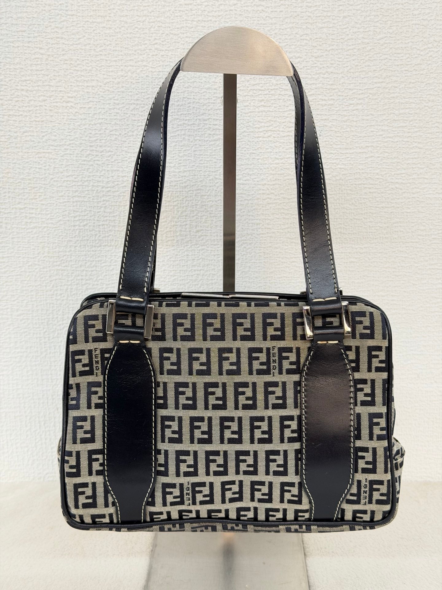 Fendi Vintage Zucca Canvas Shoulder Bag Black