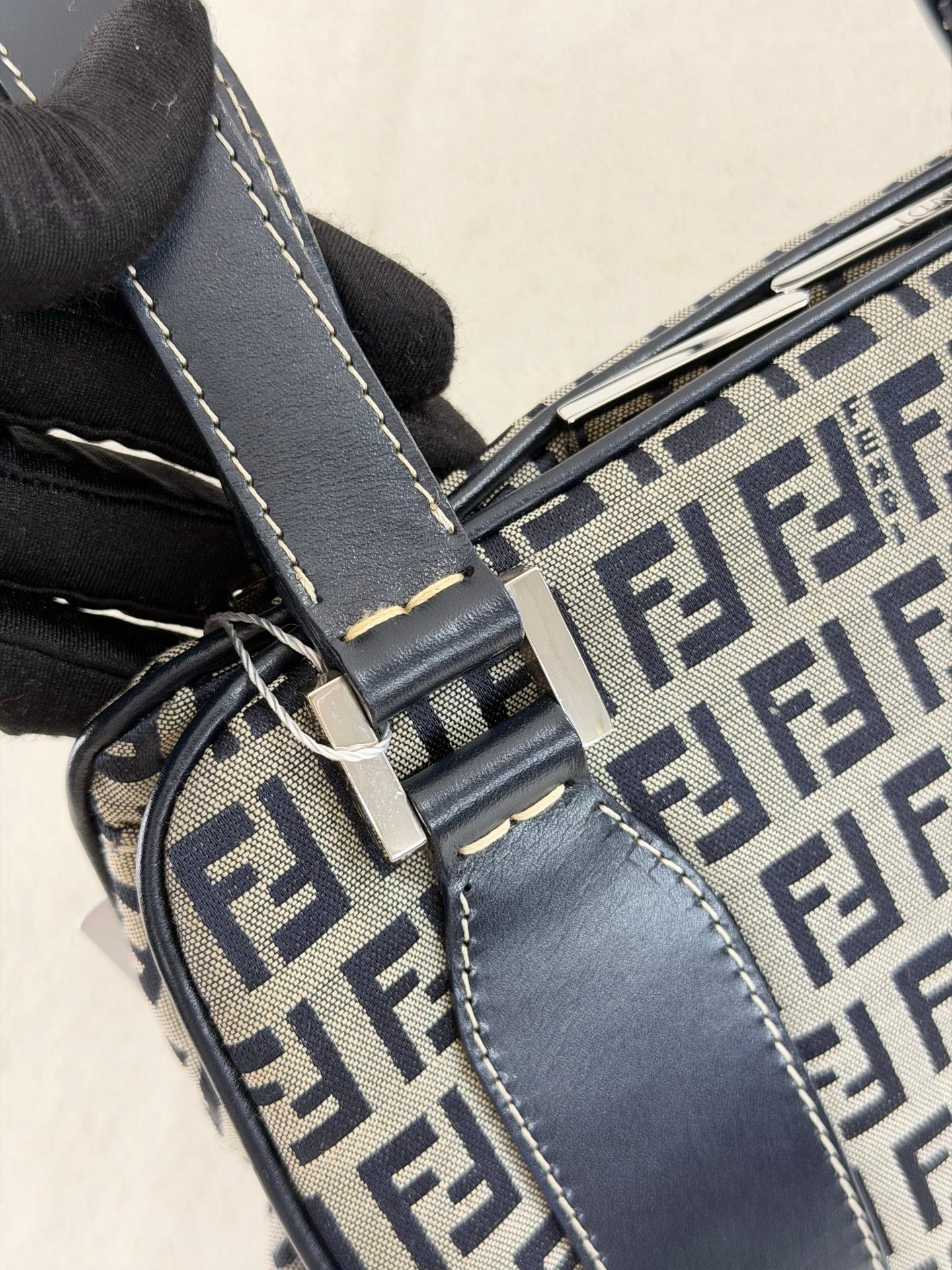Fendi Vintage Zucca Canvas Shoulder Bag Black