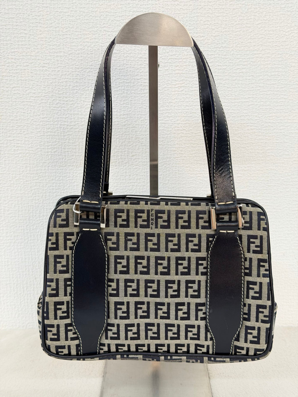 Fendi Vintage Zucca Canvas Shoulder Bag Black