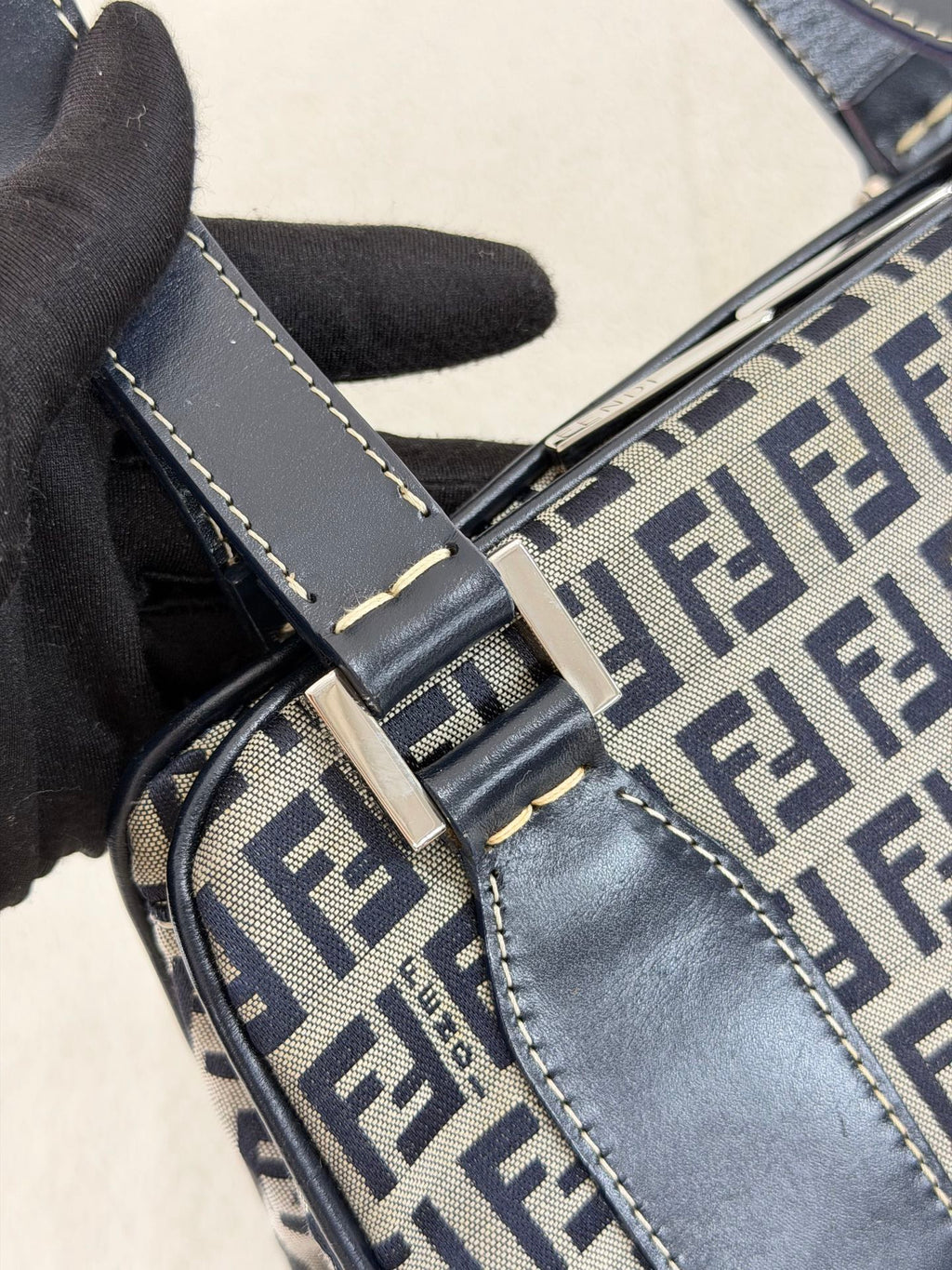 Fendi Vintage Zucca Canvas Shoulder Bag Black