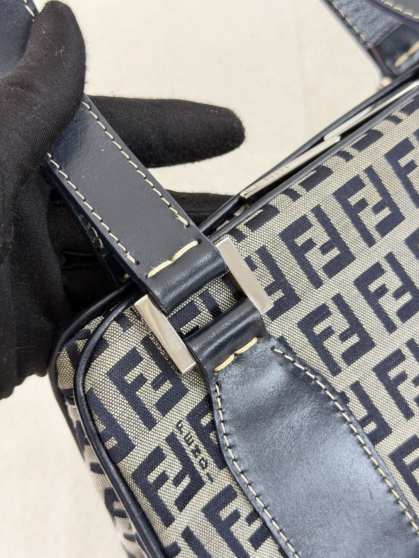 Fendi Vintage Zucca Canvas Shoulder Bag Black