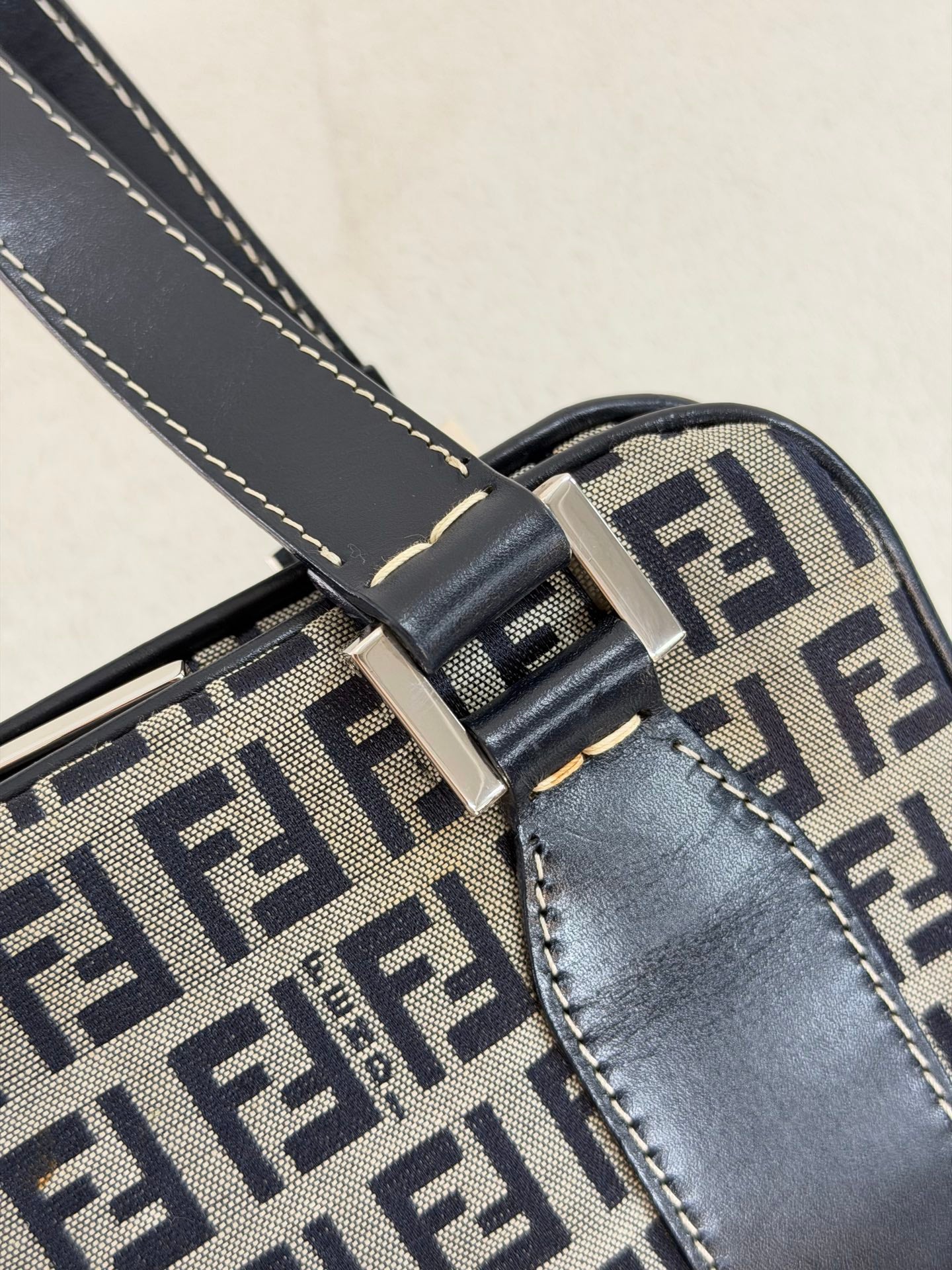 Fendi Vintage Zucca Canvas Shoulder Bag Black