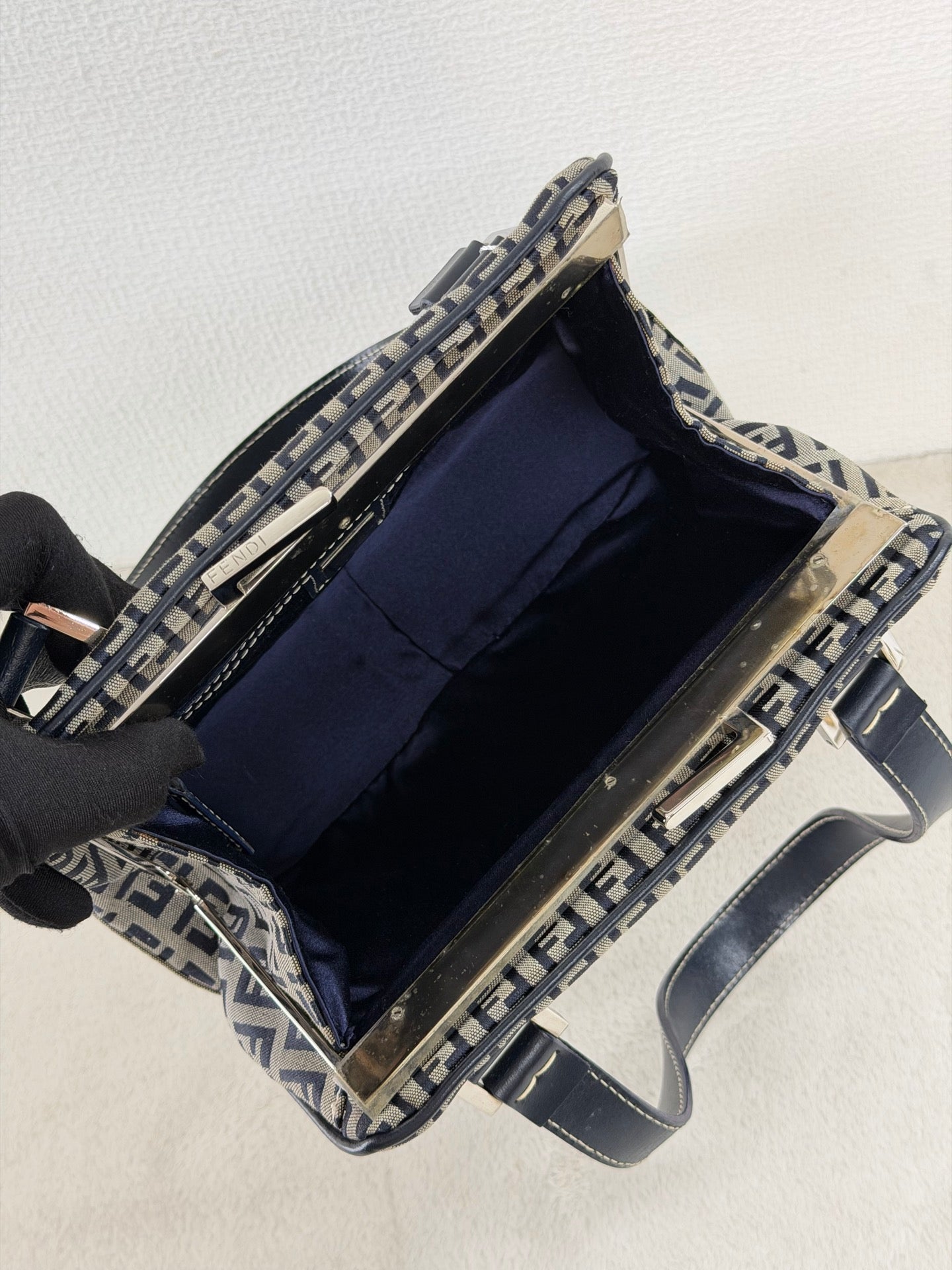 Fendi Vintage Zucca Canvas Shoulder Bag Black