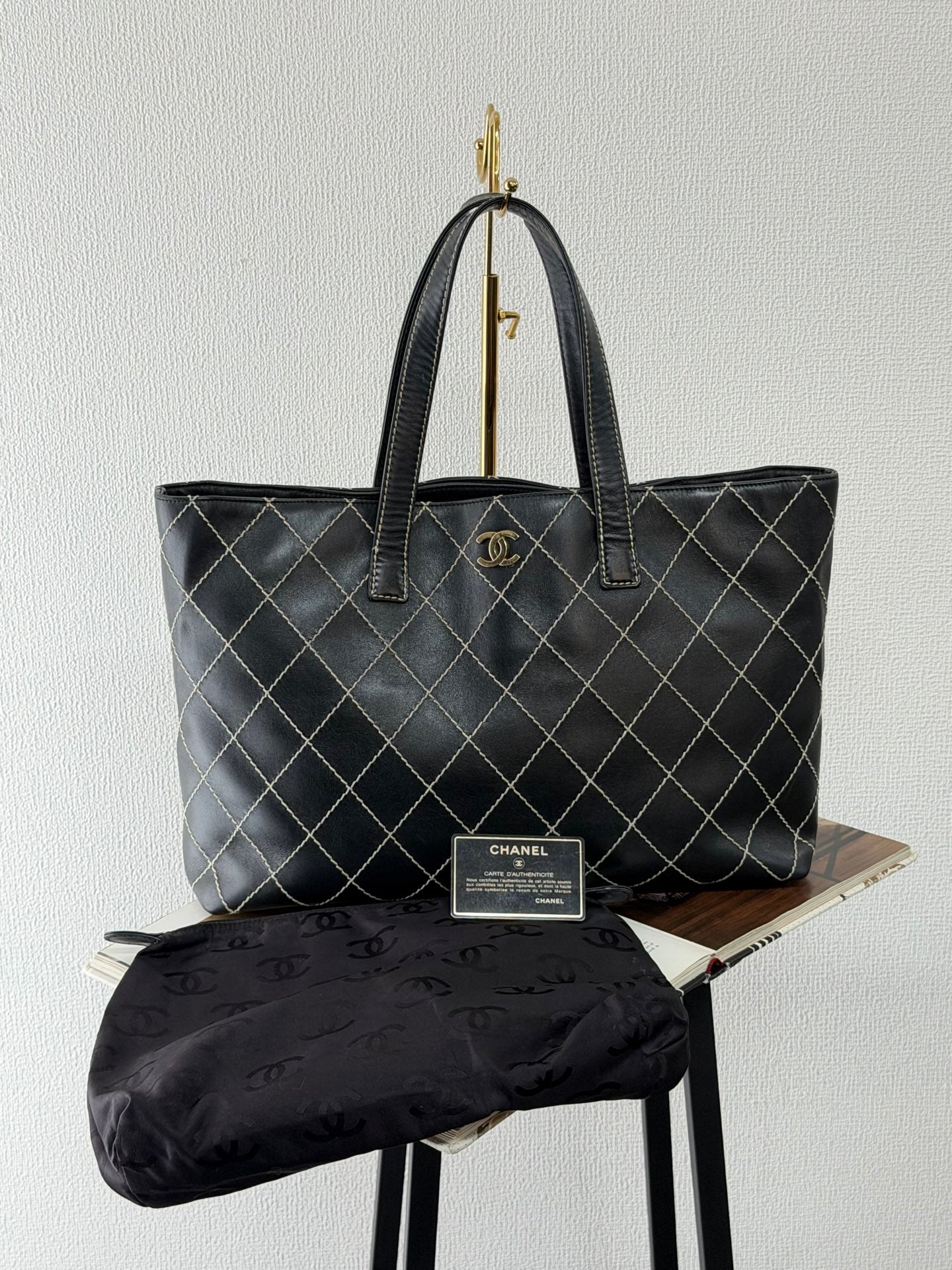 Chanel Vintage Wild Stitch Calfskin Tote Bag Black