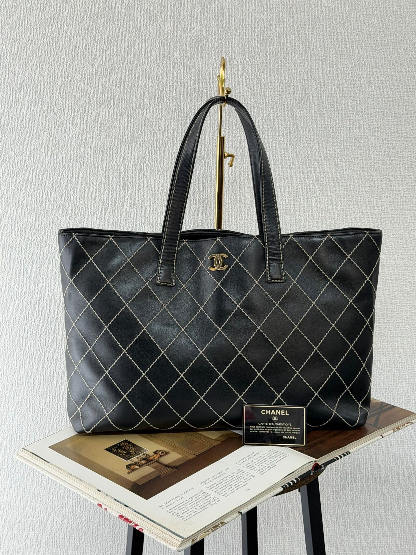 Chanel Vintage Wild Stitch Calfskin Tote Bag Black