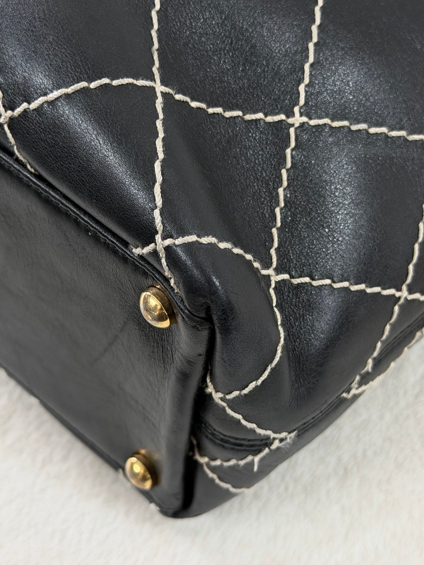 Chanel Vintage Wild Stitch Calfskin Tote Bag Black