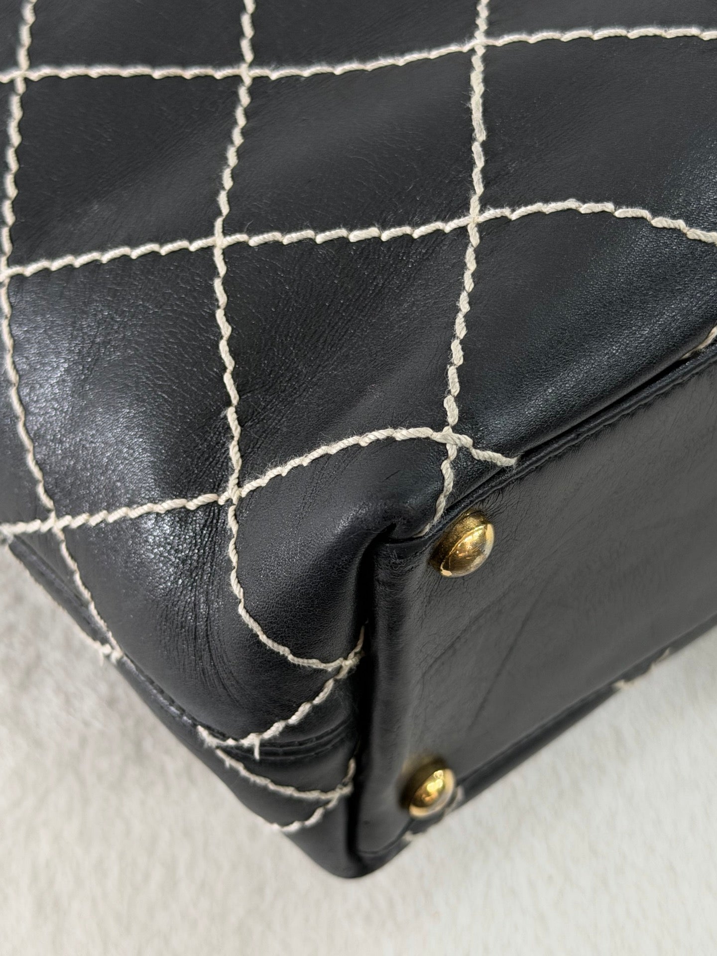 Chanel Vintage Wild Stitch Calfskin Tote Bag Black