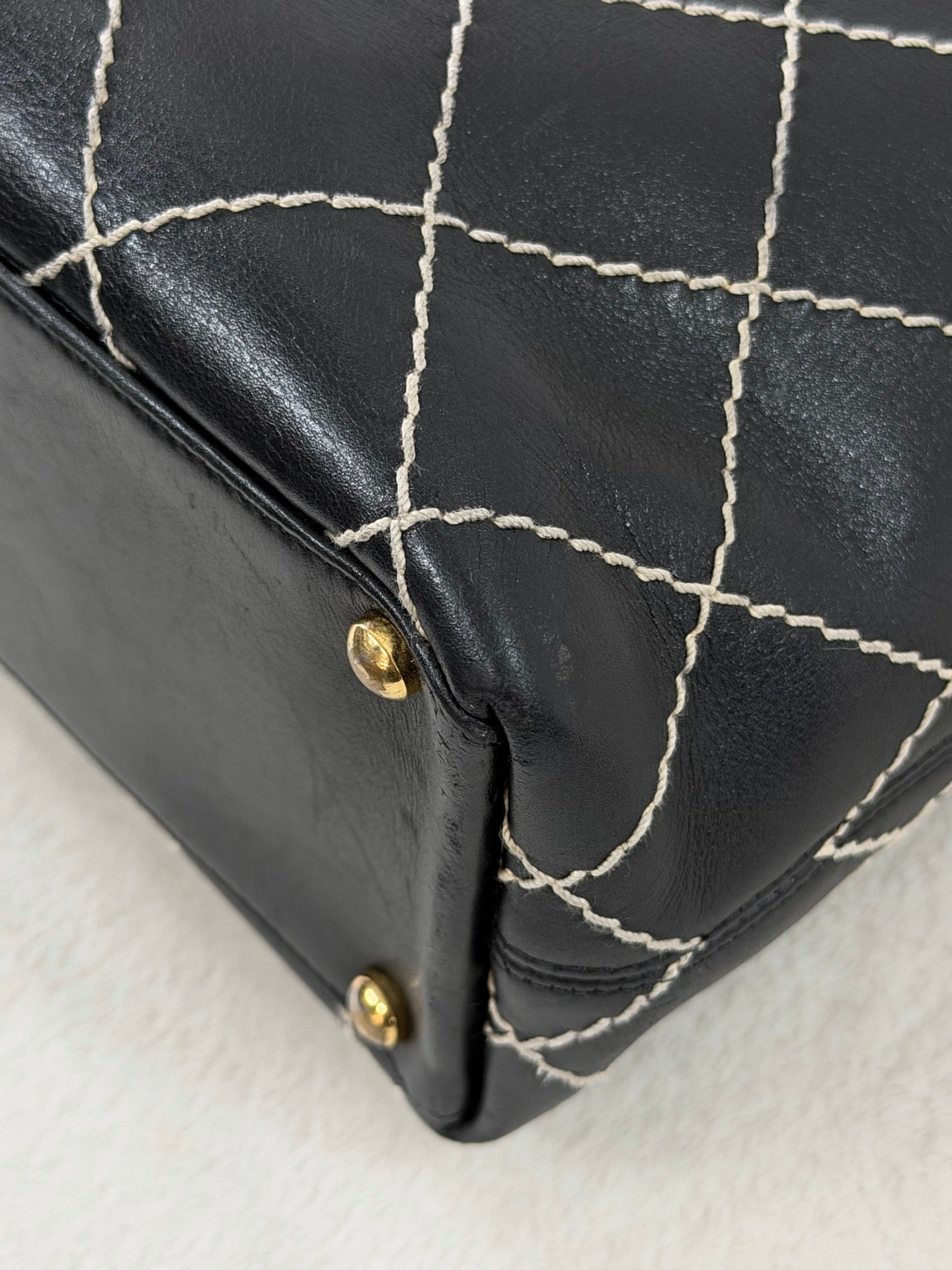 Chanel Vintage Wild Stitch Calfskin Tote Bag Black