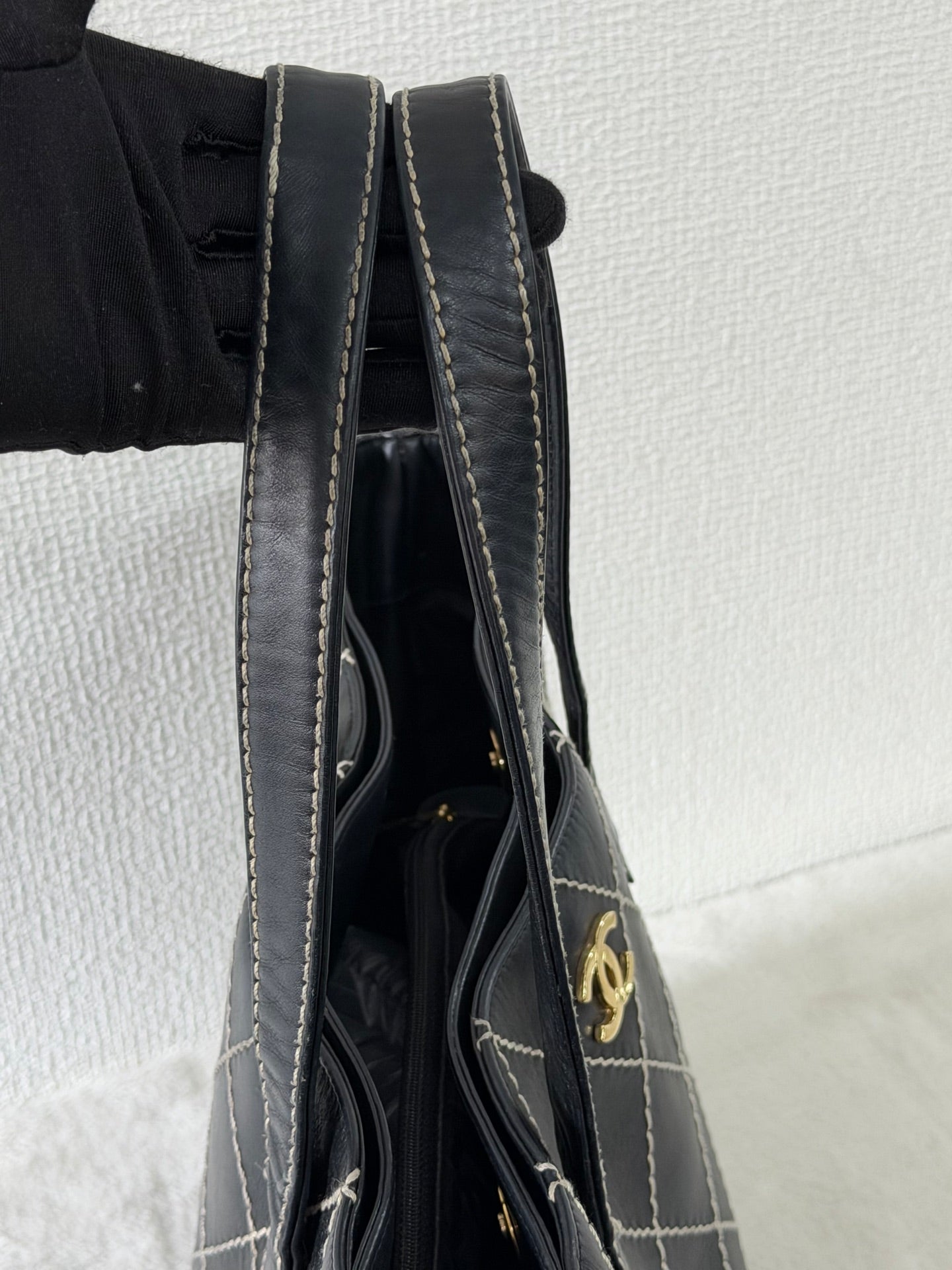 Chanel Vintage Wild Stitch Calfskin Tote Bag Black