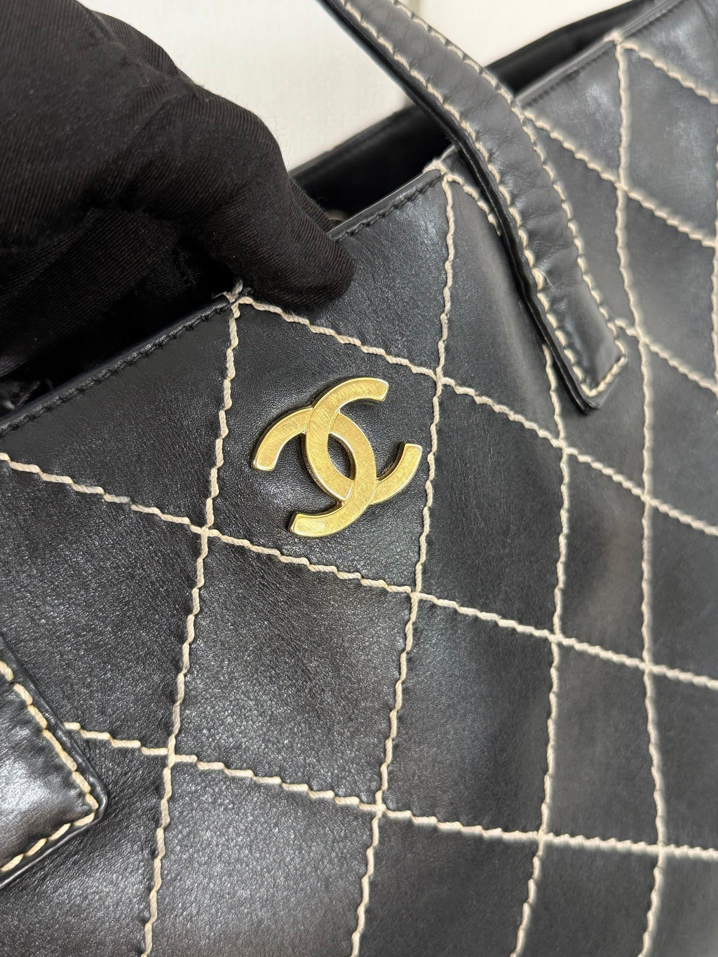 Chanel Vintage Wild Stitch Calfskin Tote Bag Black