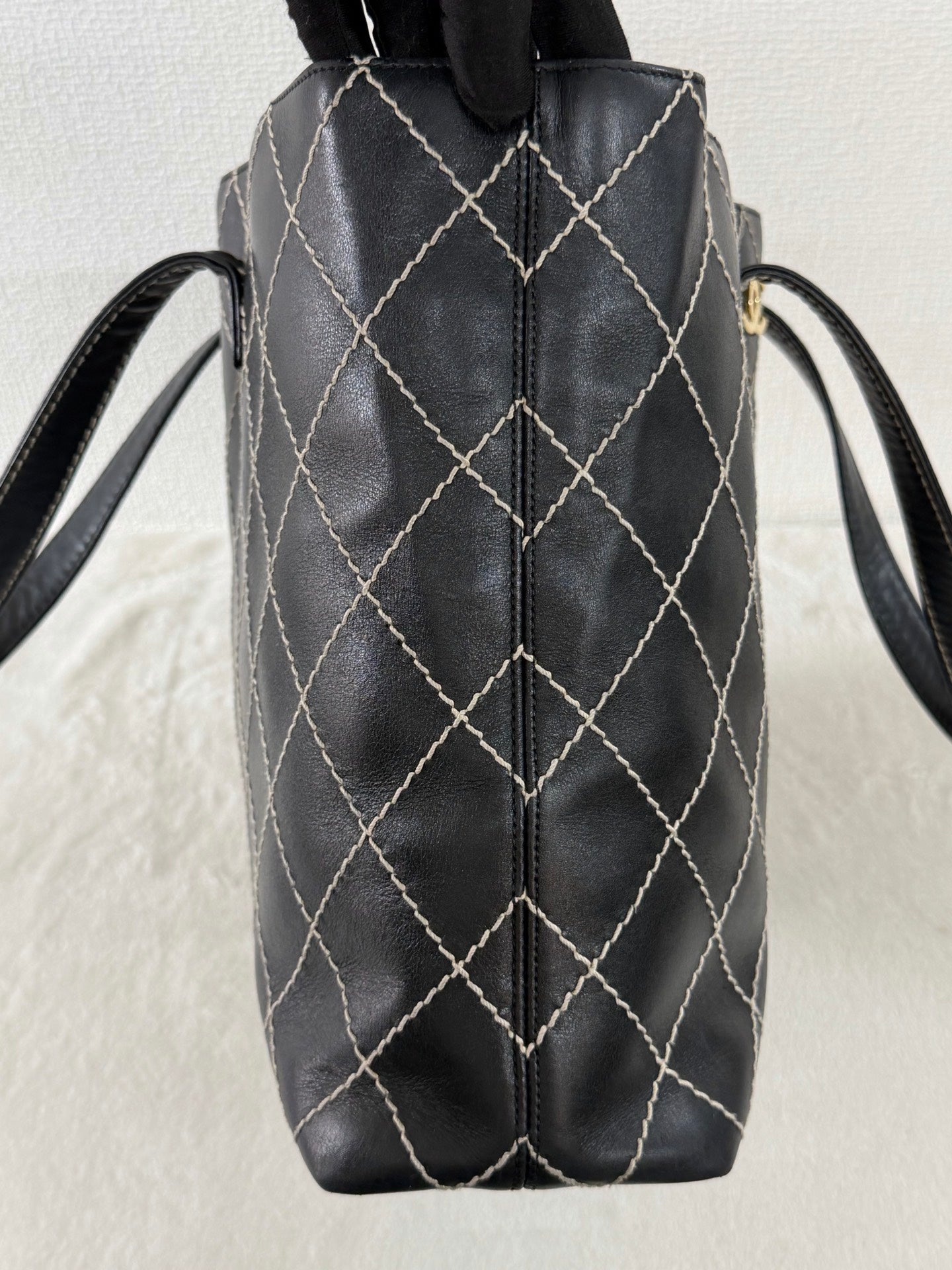 Chanel Vintage Wild Stitch Calfskin Tote Bag Black