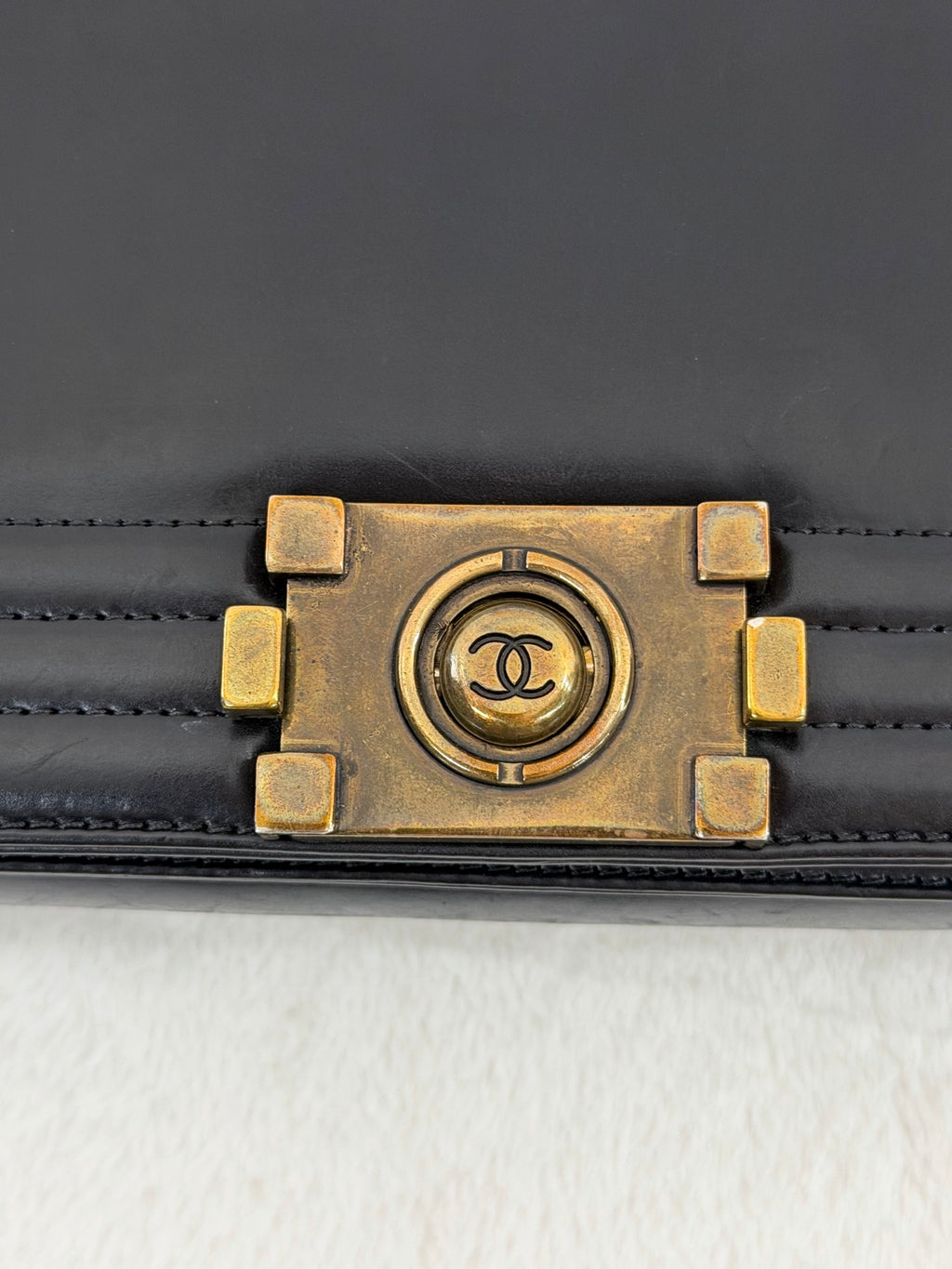 Chanel Medium Boy Bag with Top Embossed Logo Gold Hardware