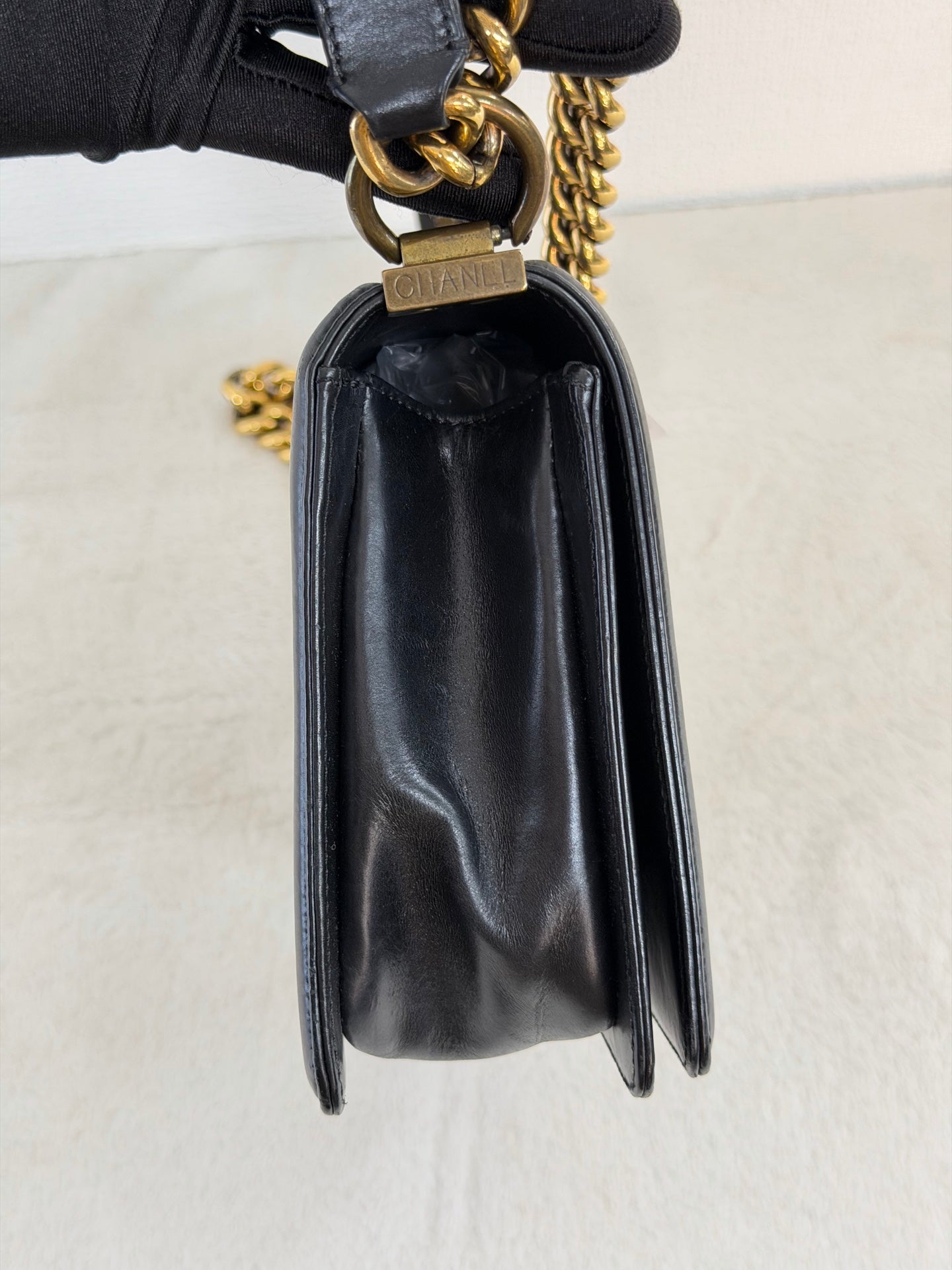 Chanel Medium Boy Bag with Top Embossed Logo Gold Hardware