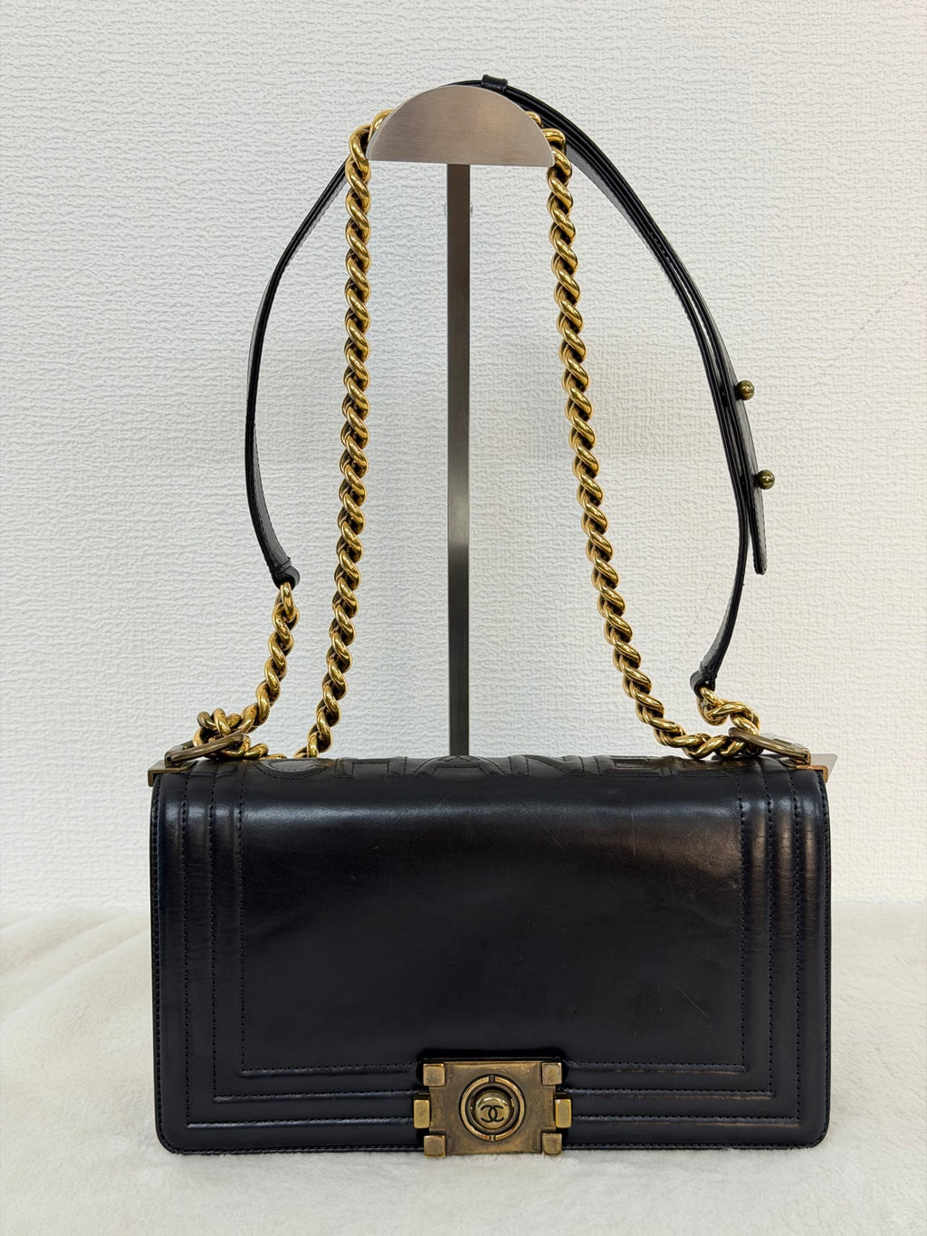 Chanel Medium Boy Bag with Top Embossed Logo Gold Hardware