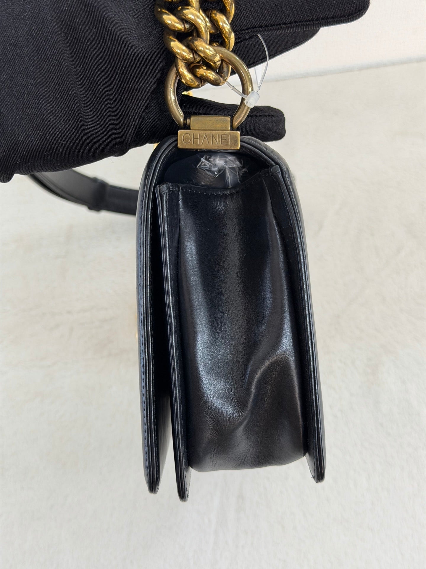 Chanel Medium Boy Bag with Top Embossed Logo Gold Hardware