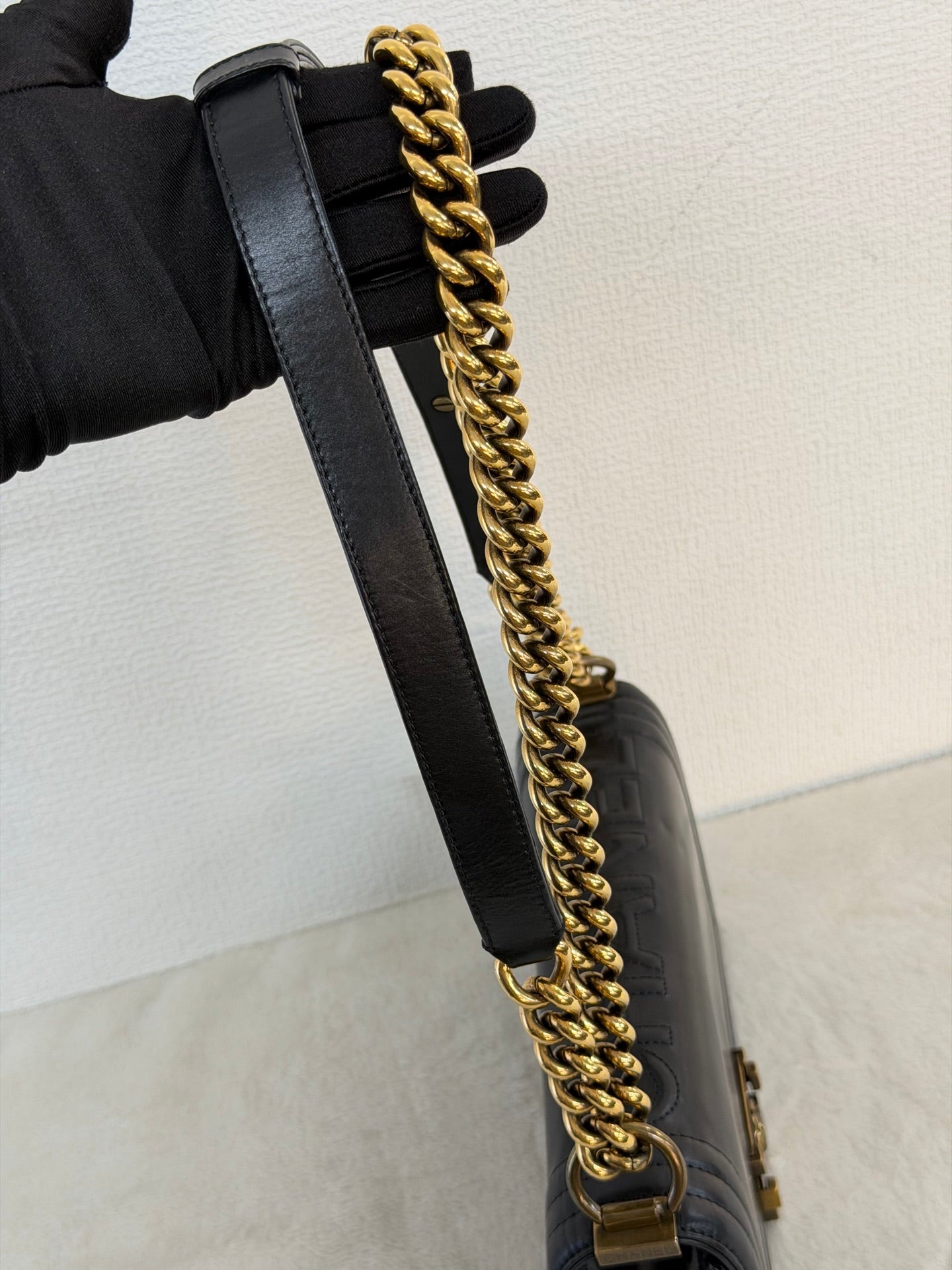 Chanel Medium Boy Bag with Top Embossed Logo Gold Hardware