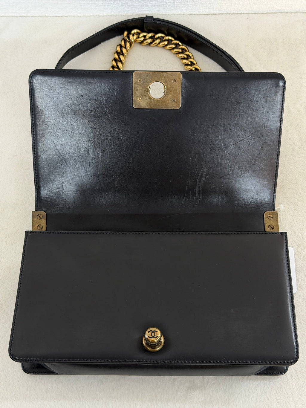 Chanel Medium Boy Bag with Top Embossed Logo Gold Hardware