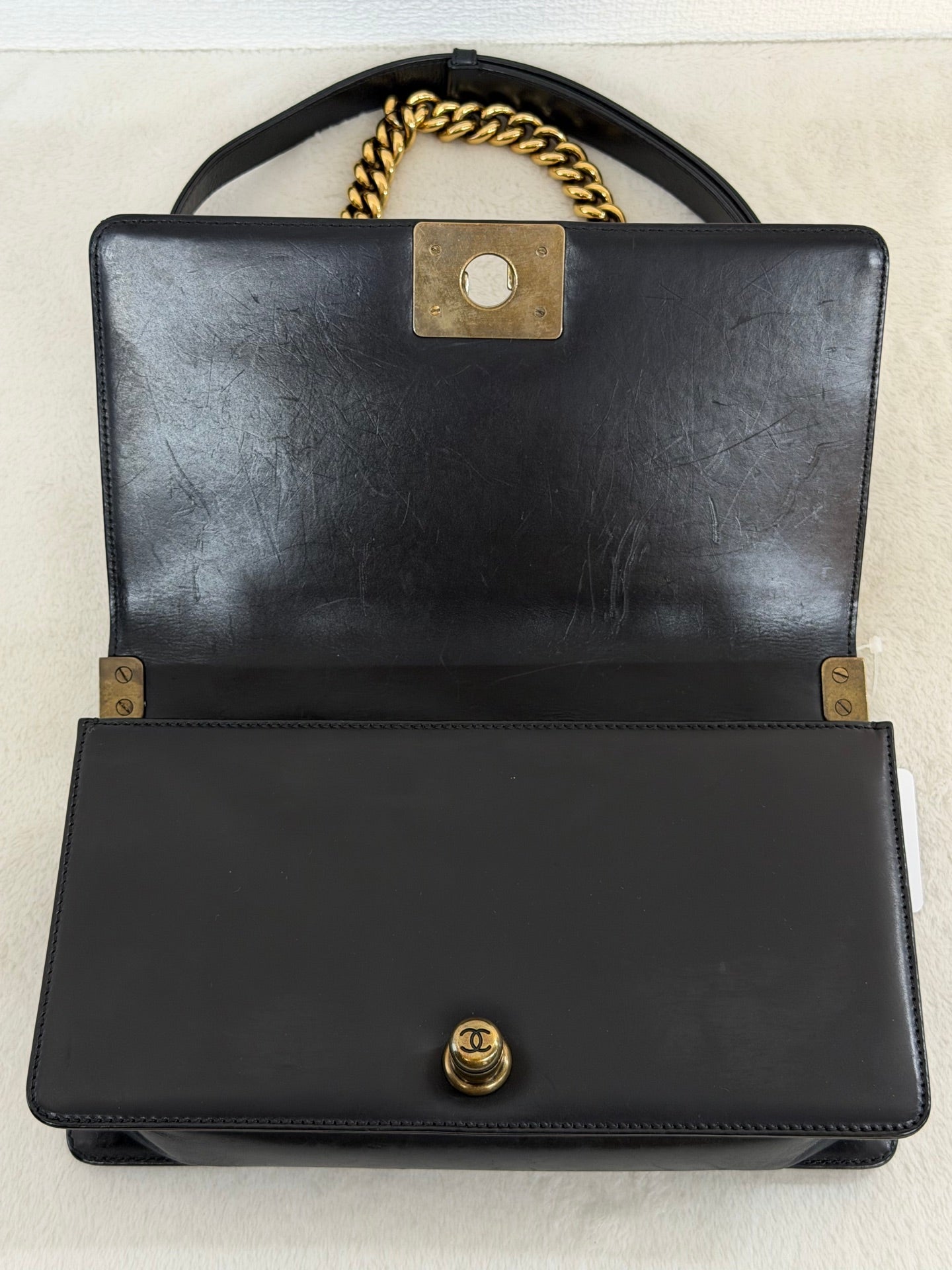 Chanel Medium Boy Bag with Top Embossed Logo Gold Hardware