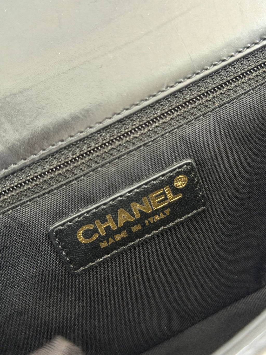 Chanel Medium Boy Bag with Top Embossed Logo Gold Hardware