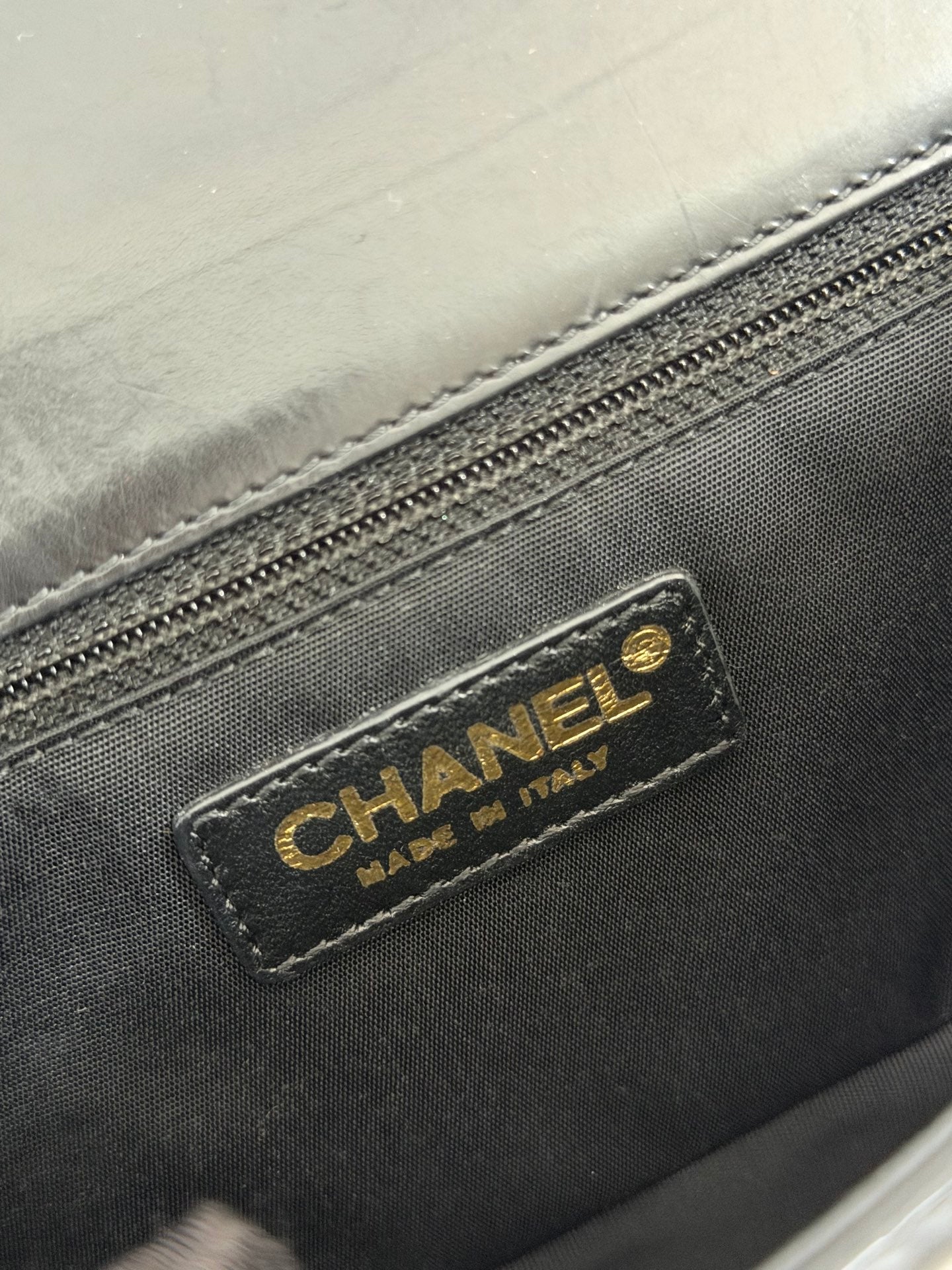 Chanel Medium Boy Bag with Top Embossed Logo Gold Hardware