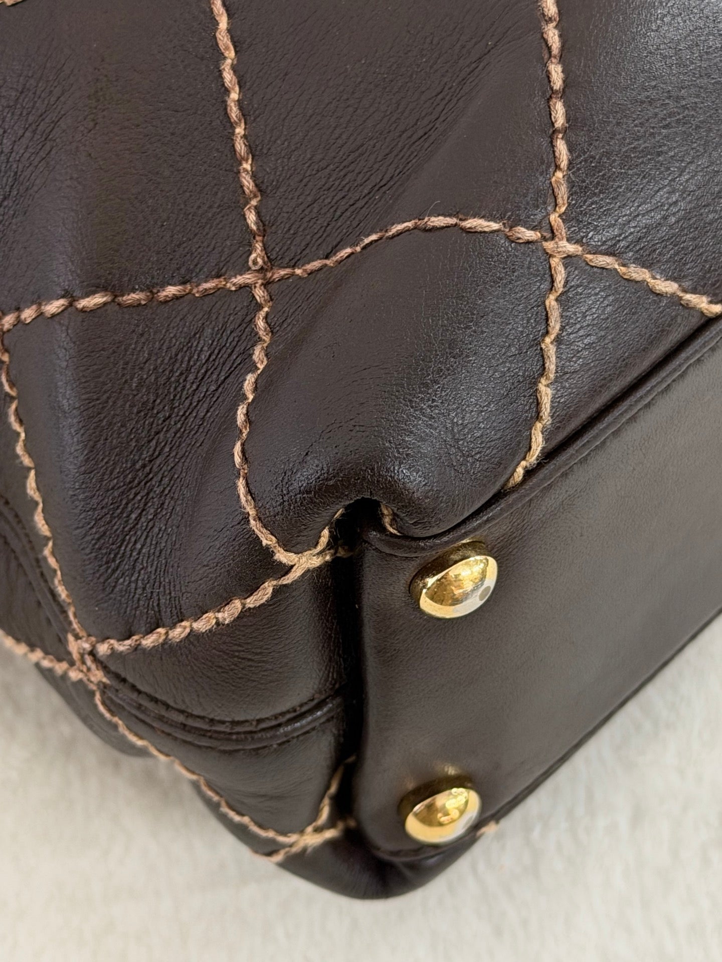 Chanel Vintage Wild Stitch Lambskin Tote Bag Dark Brown