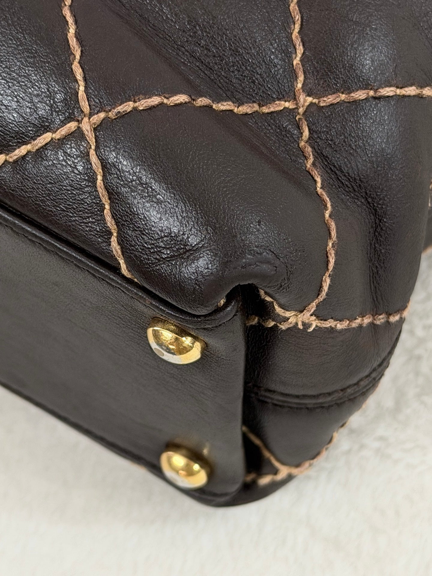 Chanel Vintage Wild Stitch Lambskin Tote Bag Dark Brown