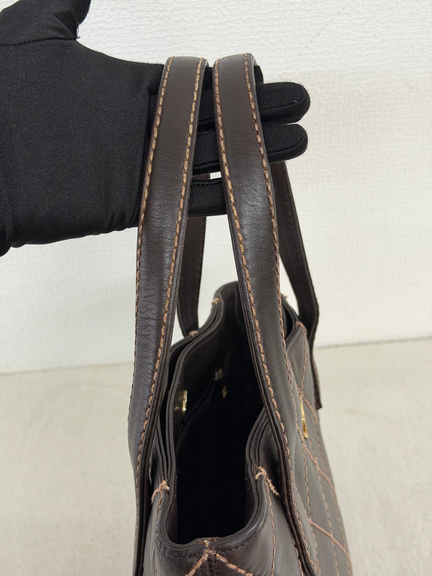 Chanel Vintage Wild Stitch Lambskin Tote Bag Dark Brown