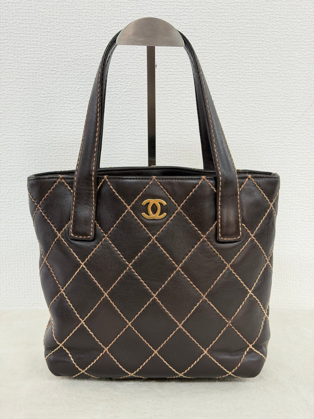 Chanel Vintage Wild Stitch Lambskin Tote Bag Dark Brown