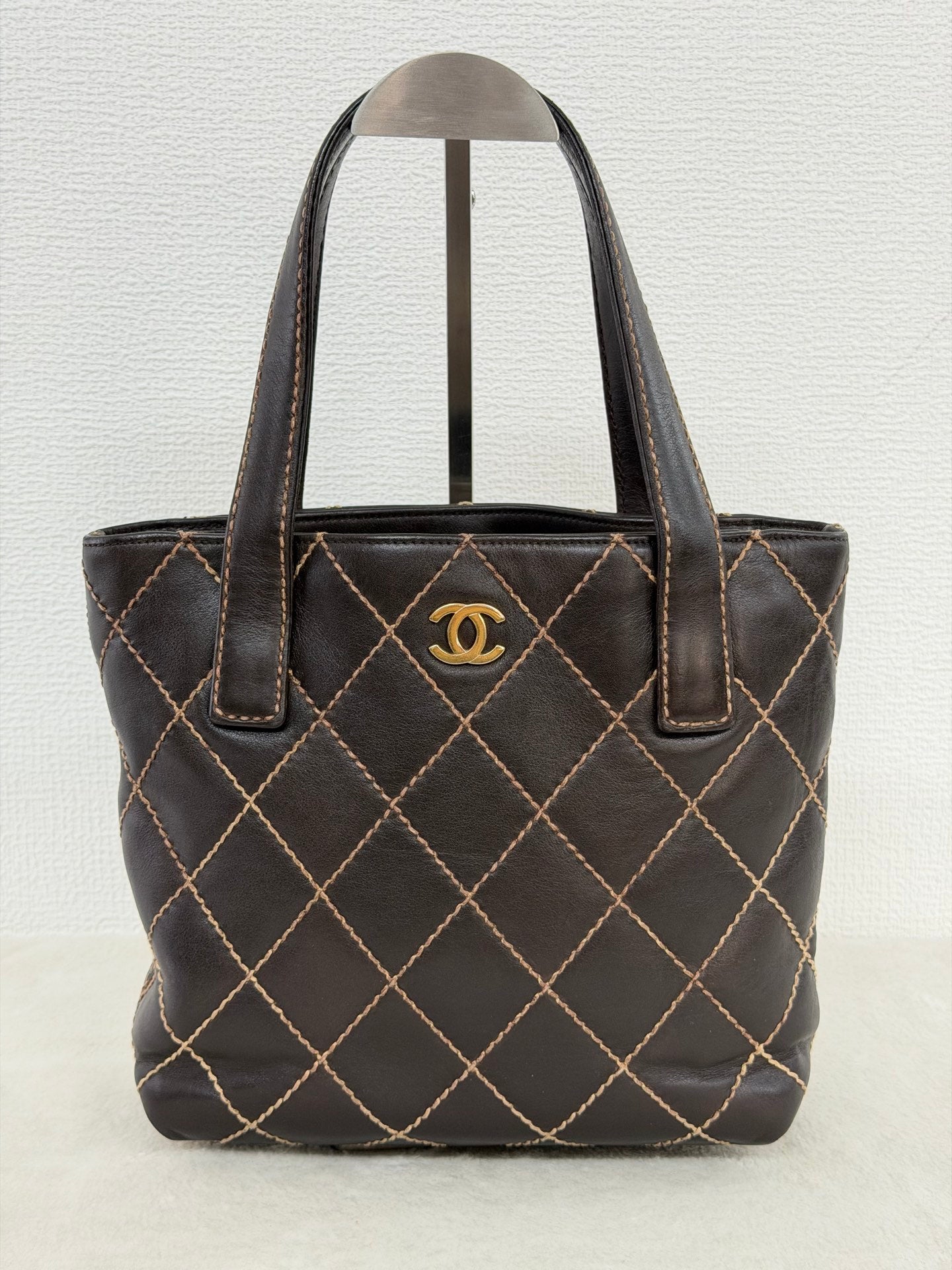 Chanel Vintage Wild Stitch Lambskin Tote Bag Dark Brown