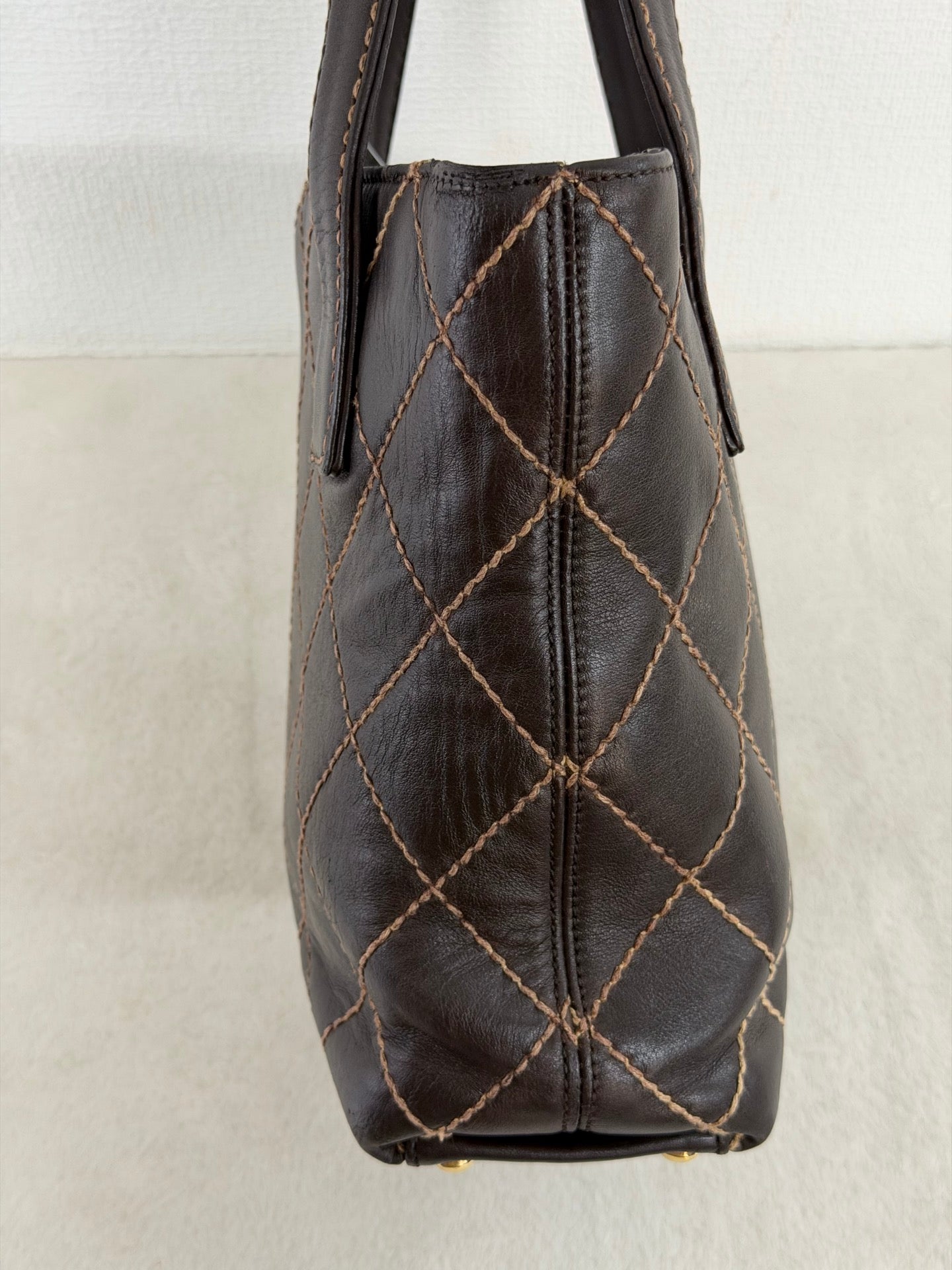 Chanel Vintage Wild Stitch Lambskin Tote Bag Dark Brown