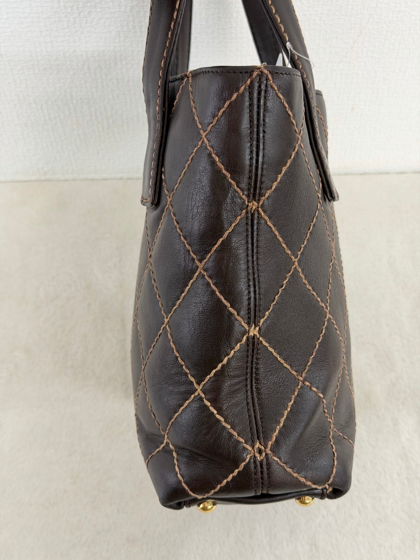 Chanel Vintage Wild Stitch Lambskin Tote Bag Dark Brown