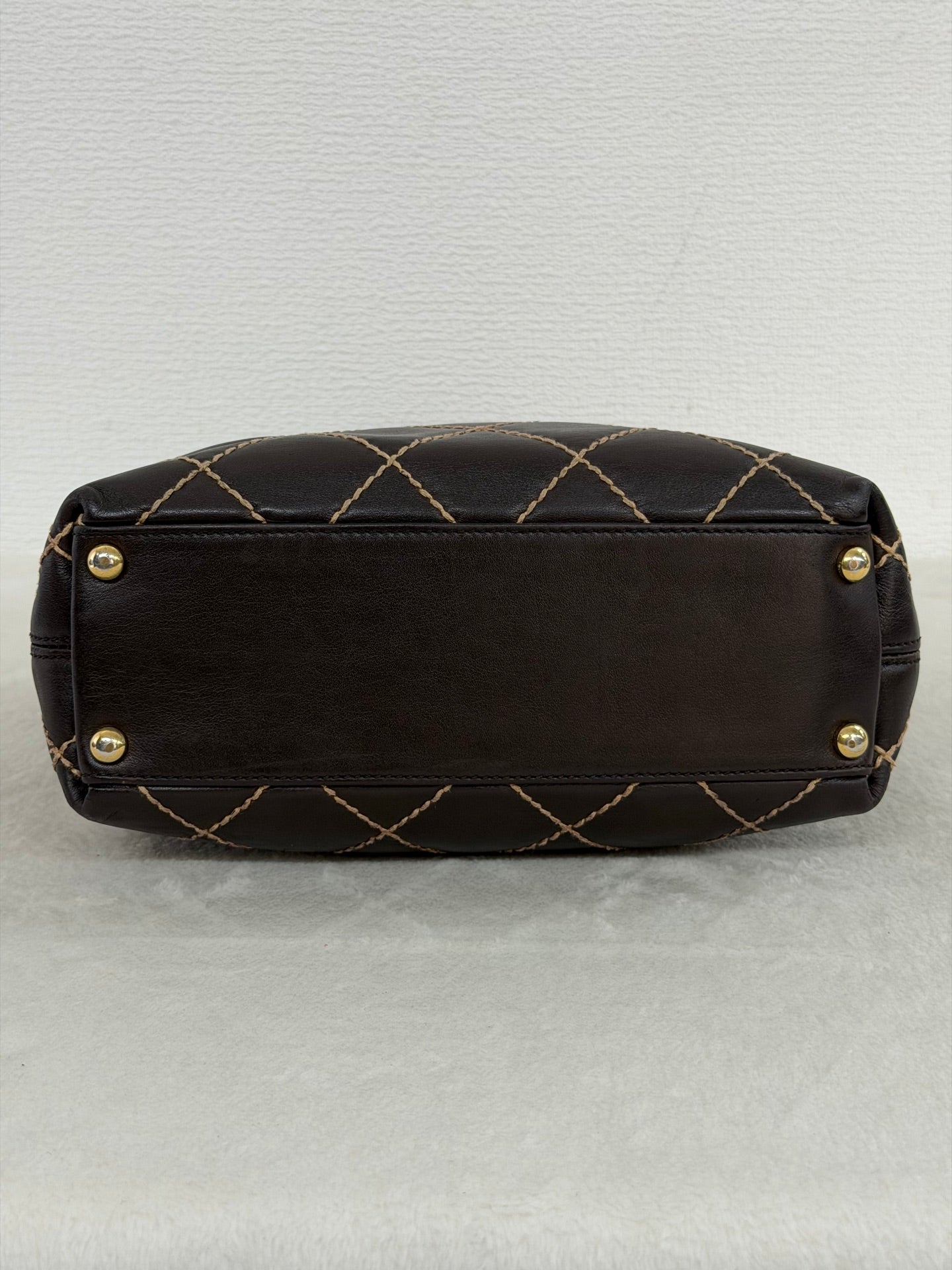 Chanel Vintage Wild Stitch Lambskin Tote Bag Dark Brown