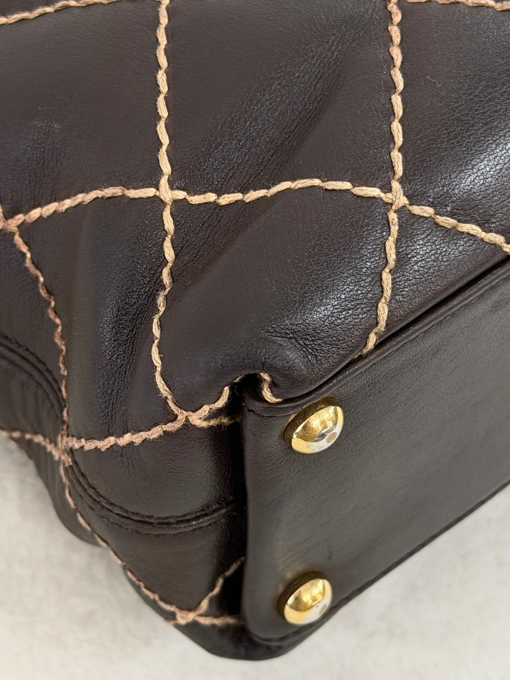 Chanel Vintage Wild Stitch Lambskin Tote Bag Dark Brown
