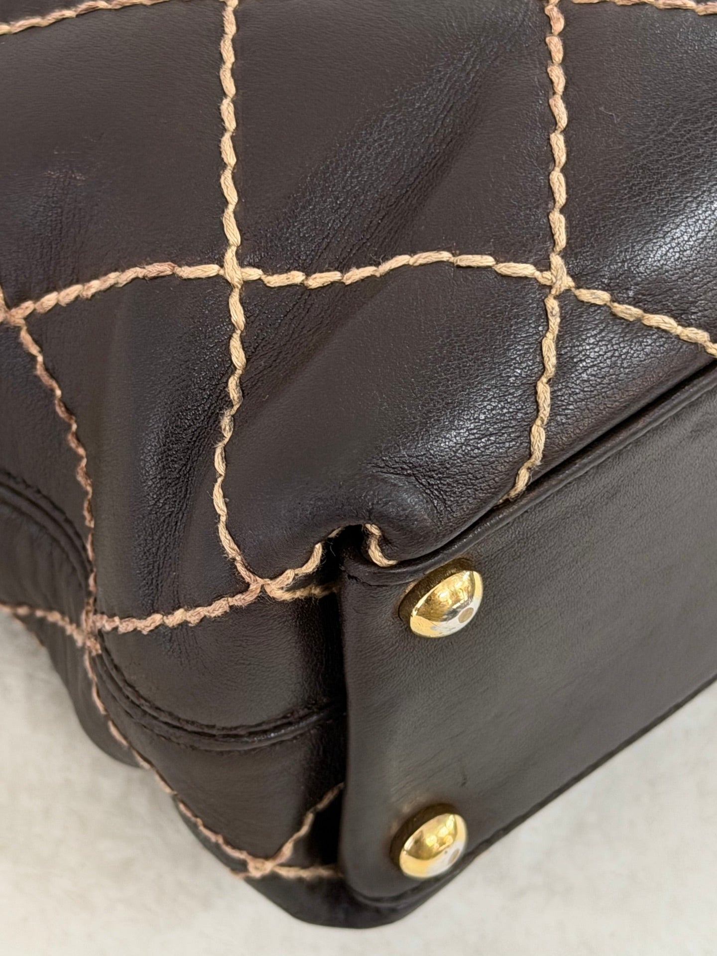 Chanel Vintage Wild Stitch Lambskin Tote Bag Dark Brown