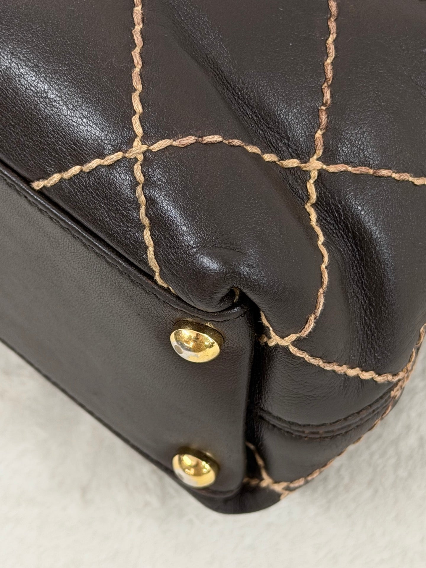 Chanel Vintage Wild Stitch Lambskin Tote Bag Dark Brown