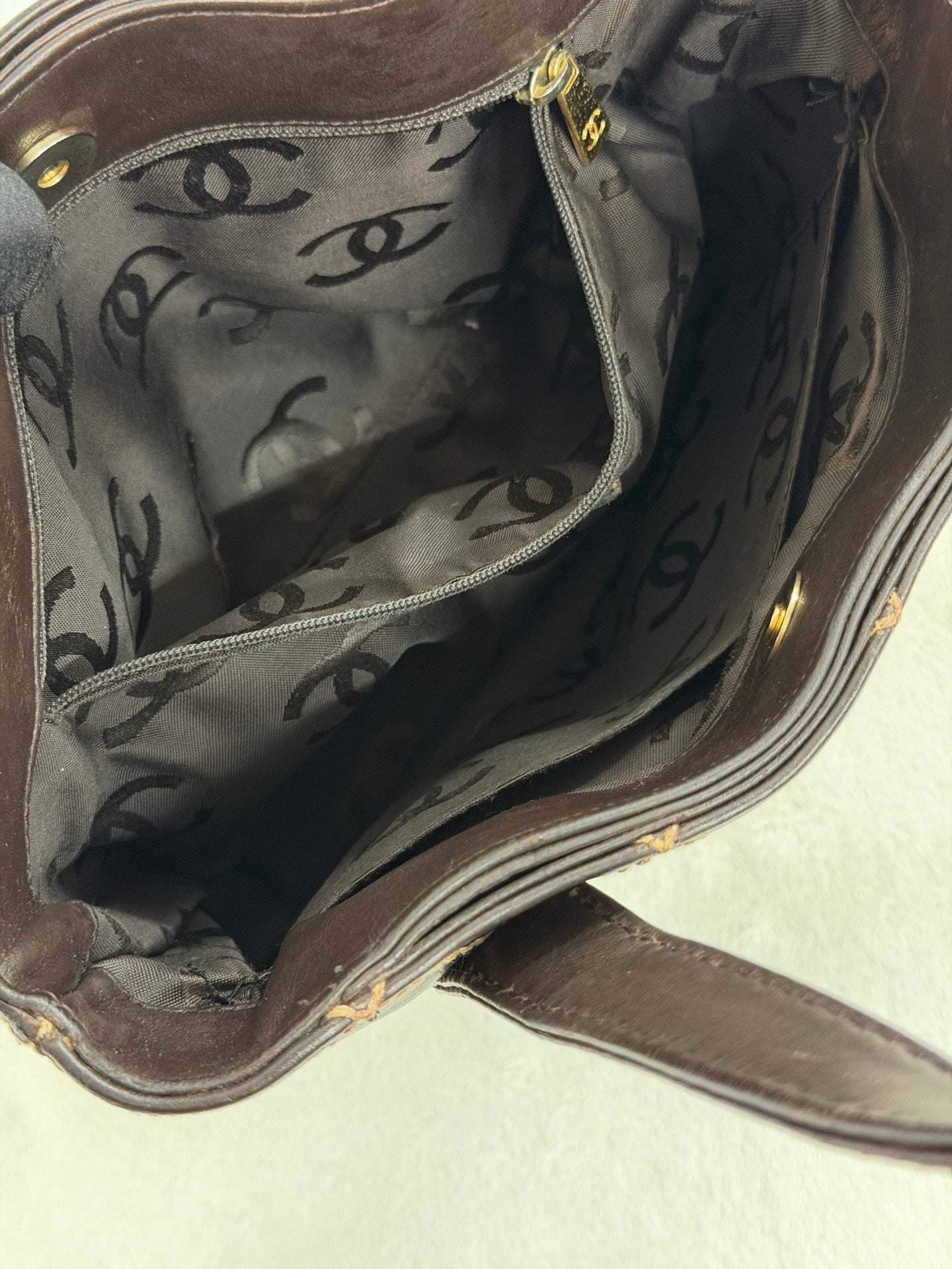 Chanel Vintage Wild Stitch Lambskin Tote Bag Dark Brown