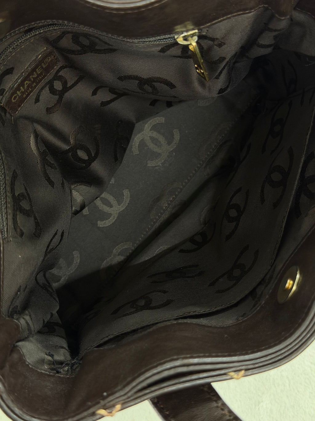 Chanel Vintage Wild Stitch Lambskin Tote Bag Dark Brown