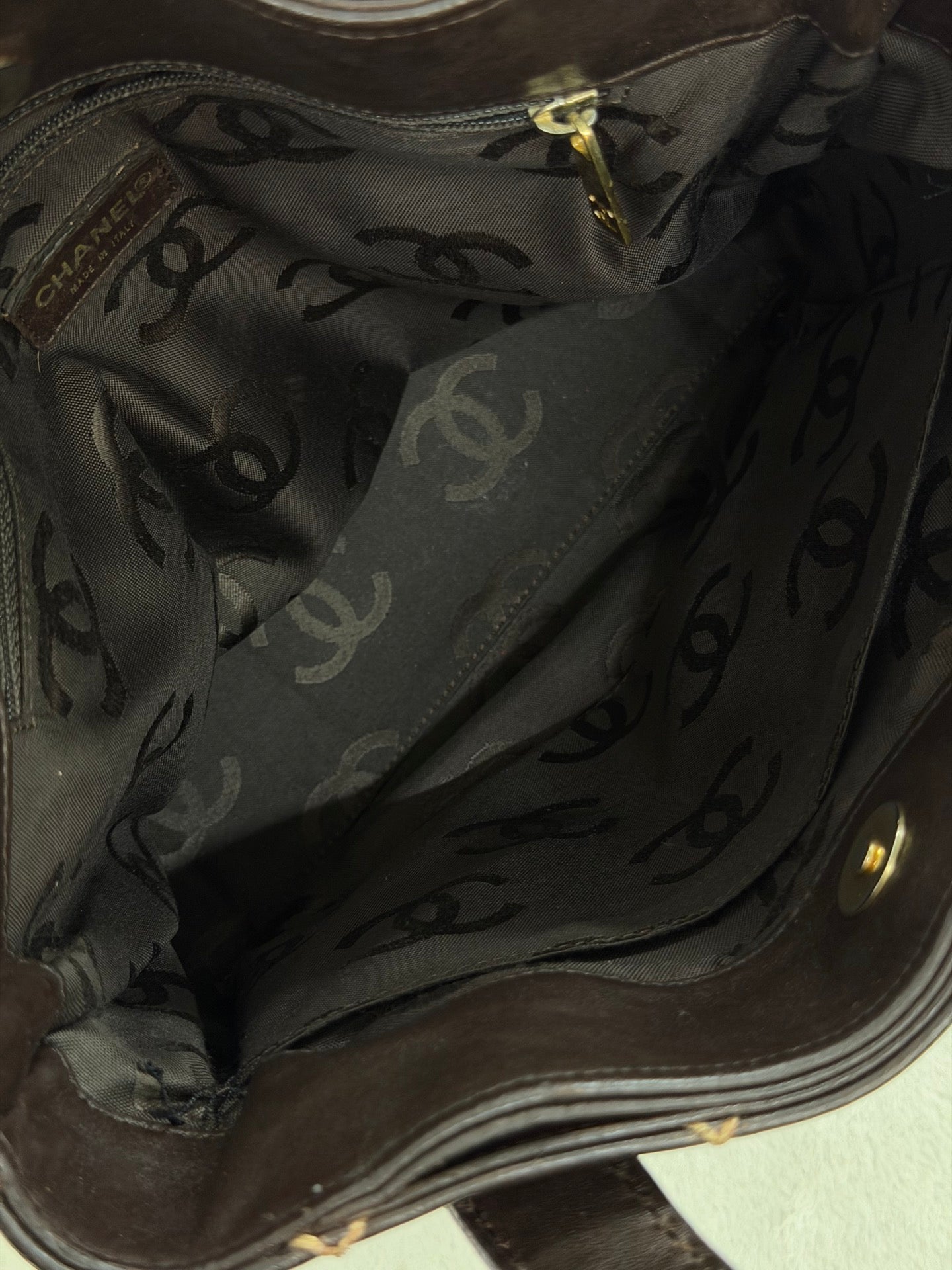Chanel Vintage Wild Stitch Lambskin Tote Bag Dark Brown