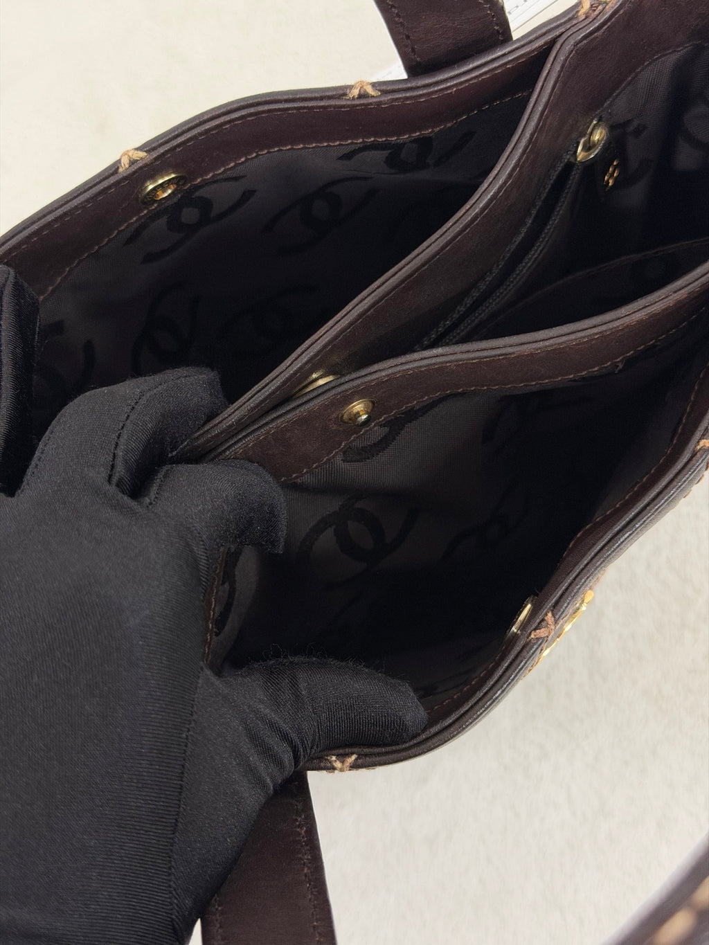 Chanel Vintage Wild Stitch Lambskin Tote Bag Dark Brown