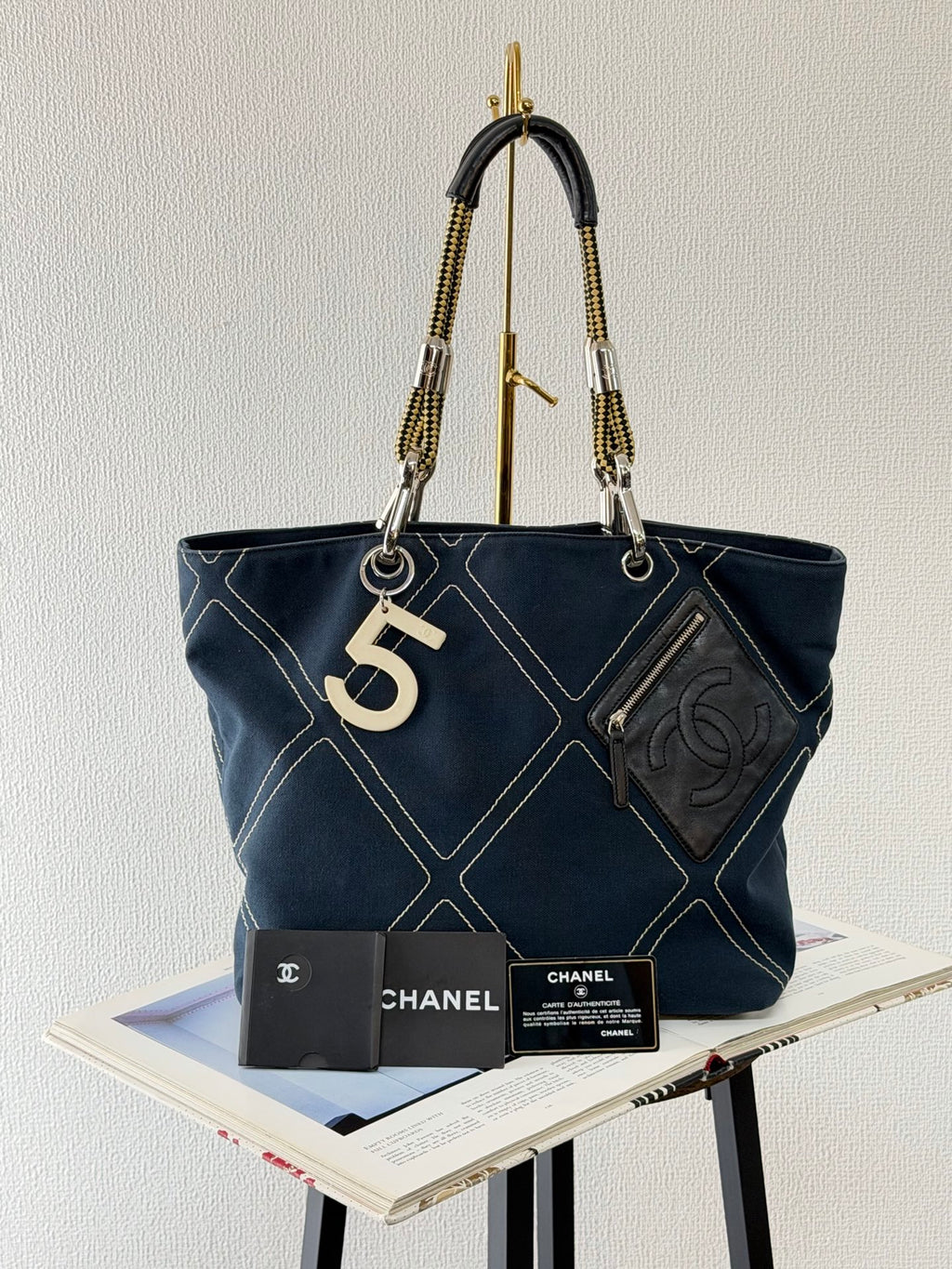 Chanel 2004 Cruise Line Monogram No. 5 Shoulder Tote with Charm