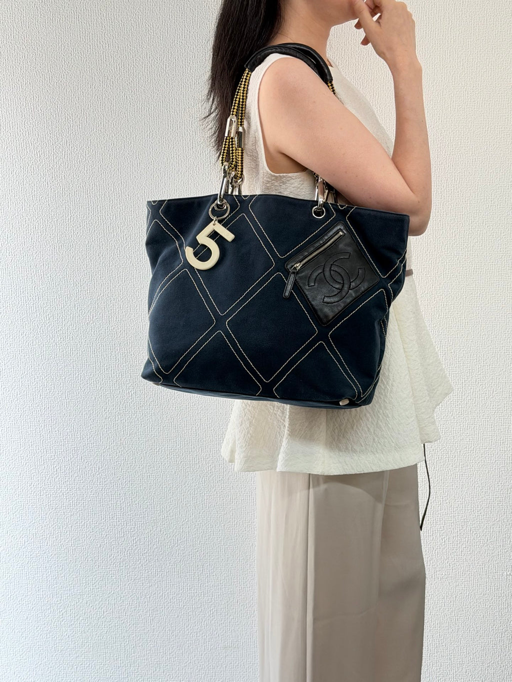 Chanel 2004 Cruise Line Monogram No. 5 Shoulder Tote with Charm