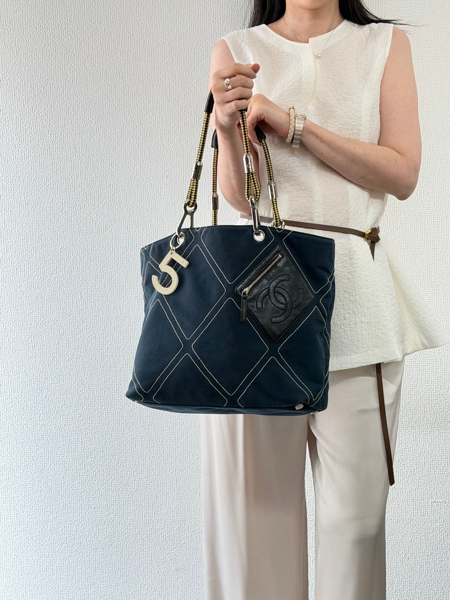 Chanel 2004 Cruise Line Monogram No. 5 Shoulder Tote with Charm