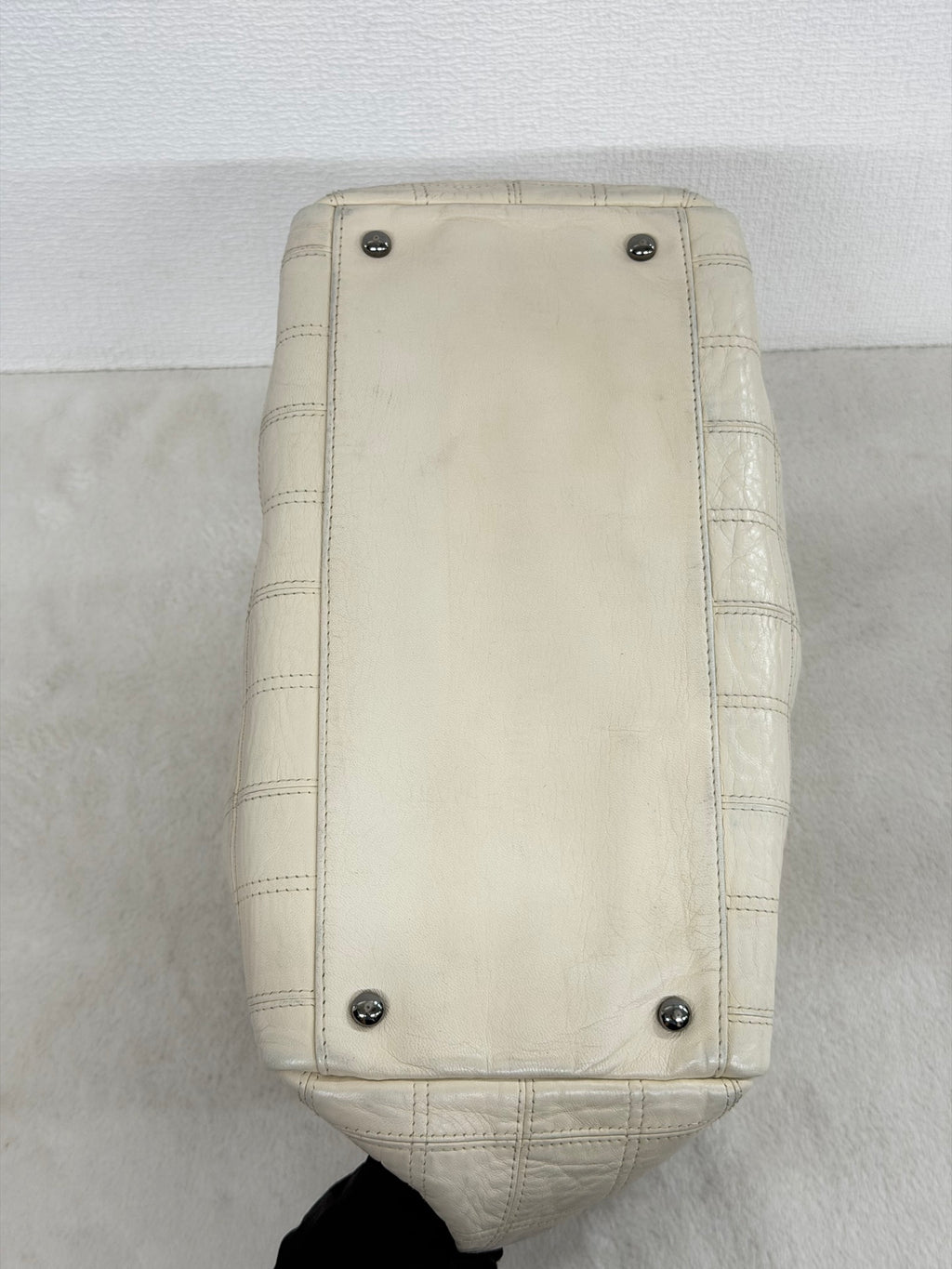 Chanel Vintage Chocolate Bar Logo Chain Tote Bag Cream Leather