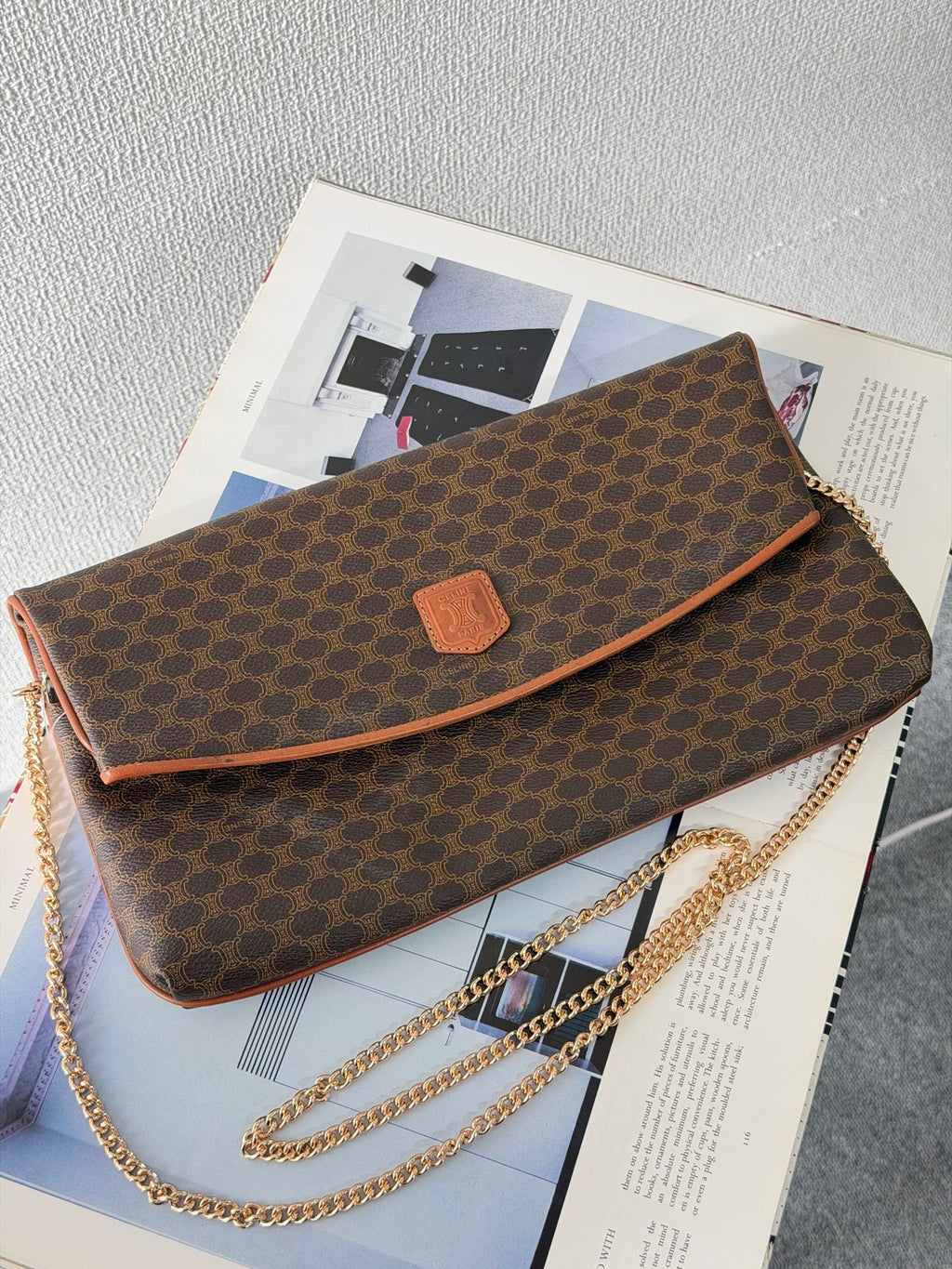 Celine Vintage Macadam Canvas Clutch Bag Brown