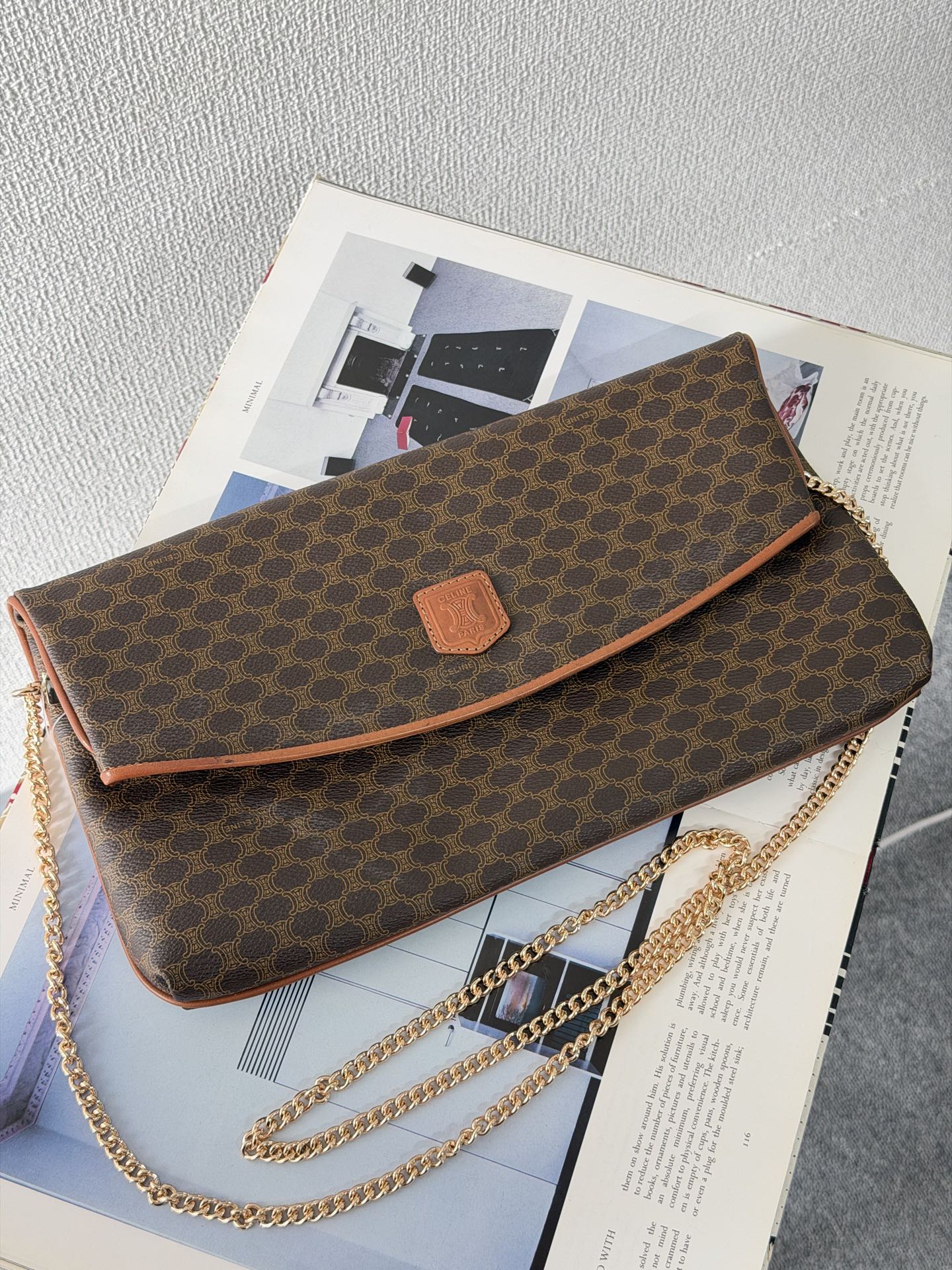 Celine Vintage Macadam Canvas Clutch Bag Brown